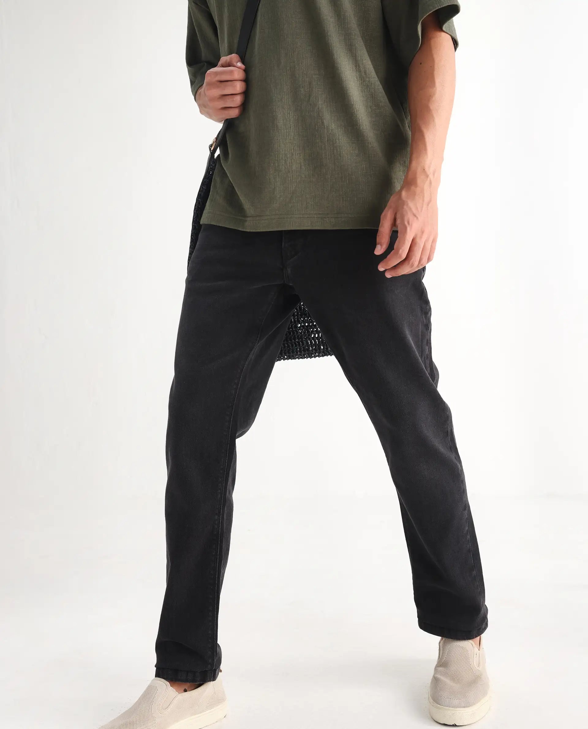 Rare Rabbit Men's Divi Grey Cotton Plain Hawk Slim Fit Jeans