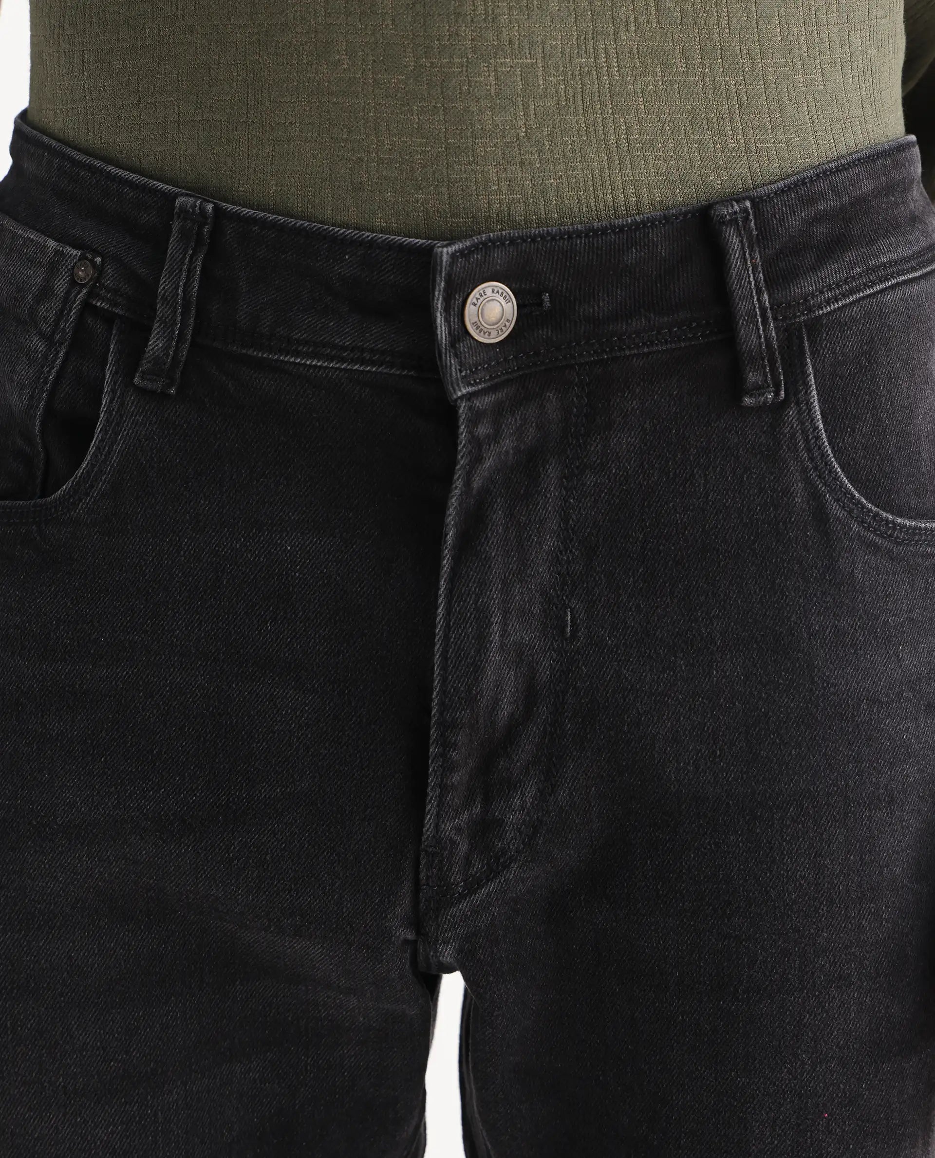 Rare Rabbit Men's Divi Grey Cotton Plain Hawk Slim Fit Jeans