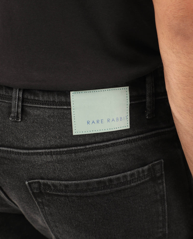 Rare Rabbit Men's Divi Grey Dark Wash Mid-Rise Slim Fit Jeans