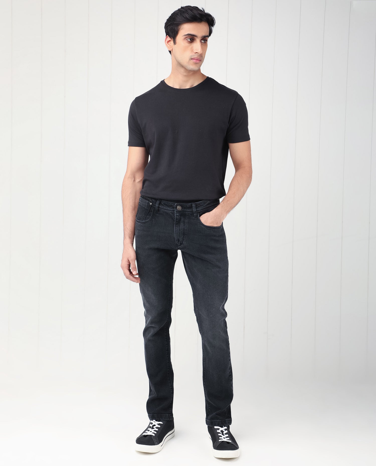 Rare Rabbit Men's Divi Grey Dark Wash MidRise Slim Fit Jeans