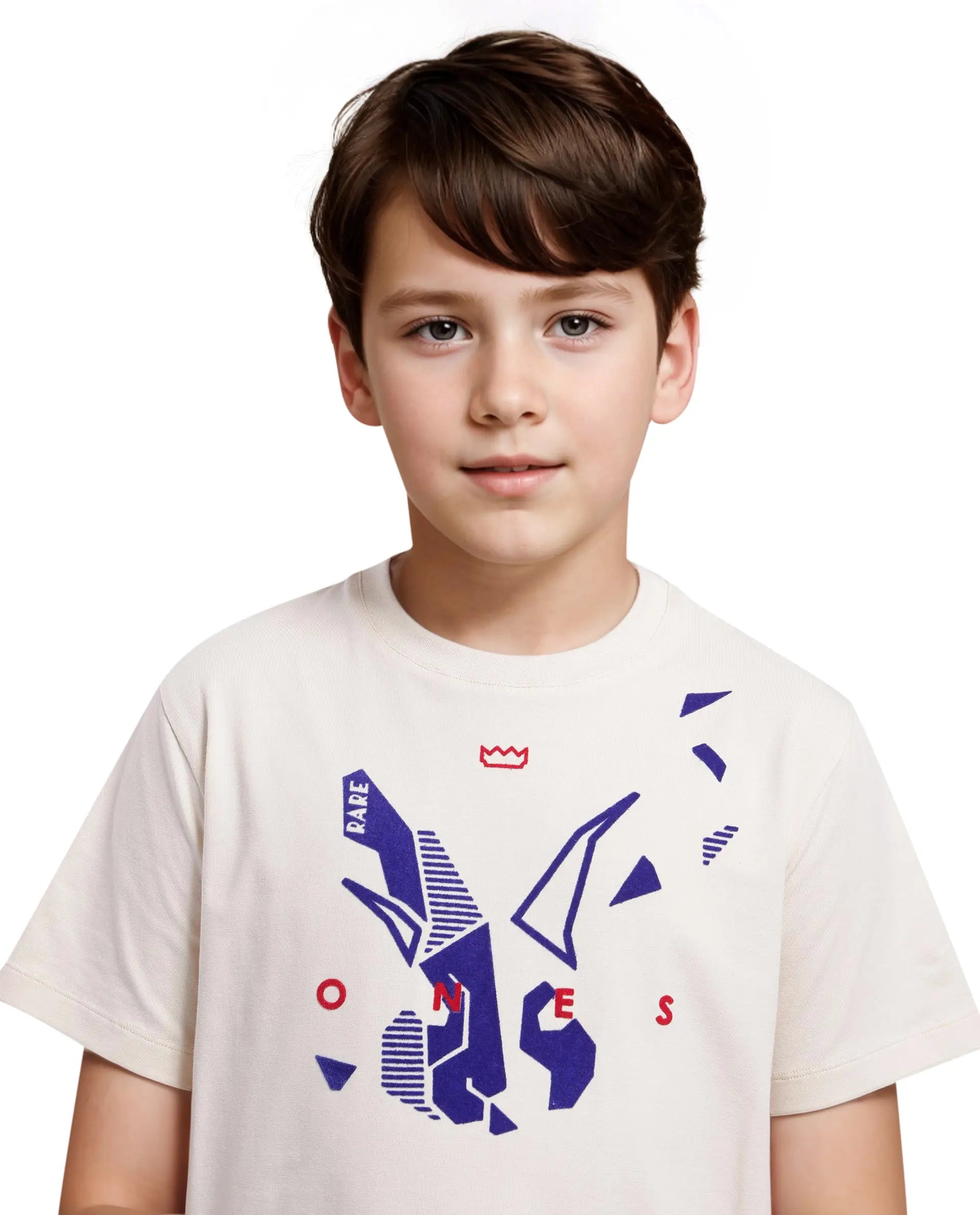 Rare Ones Kids Div Off White Cotton Short Sleeve Crew Neck Regular Fit Flock Print T-Shirt