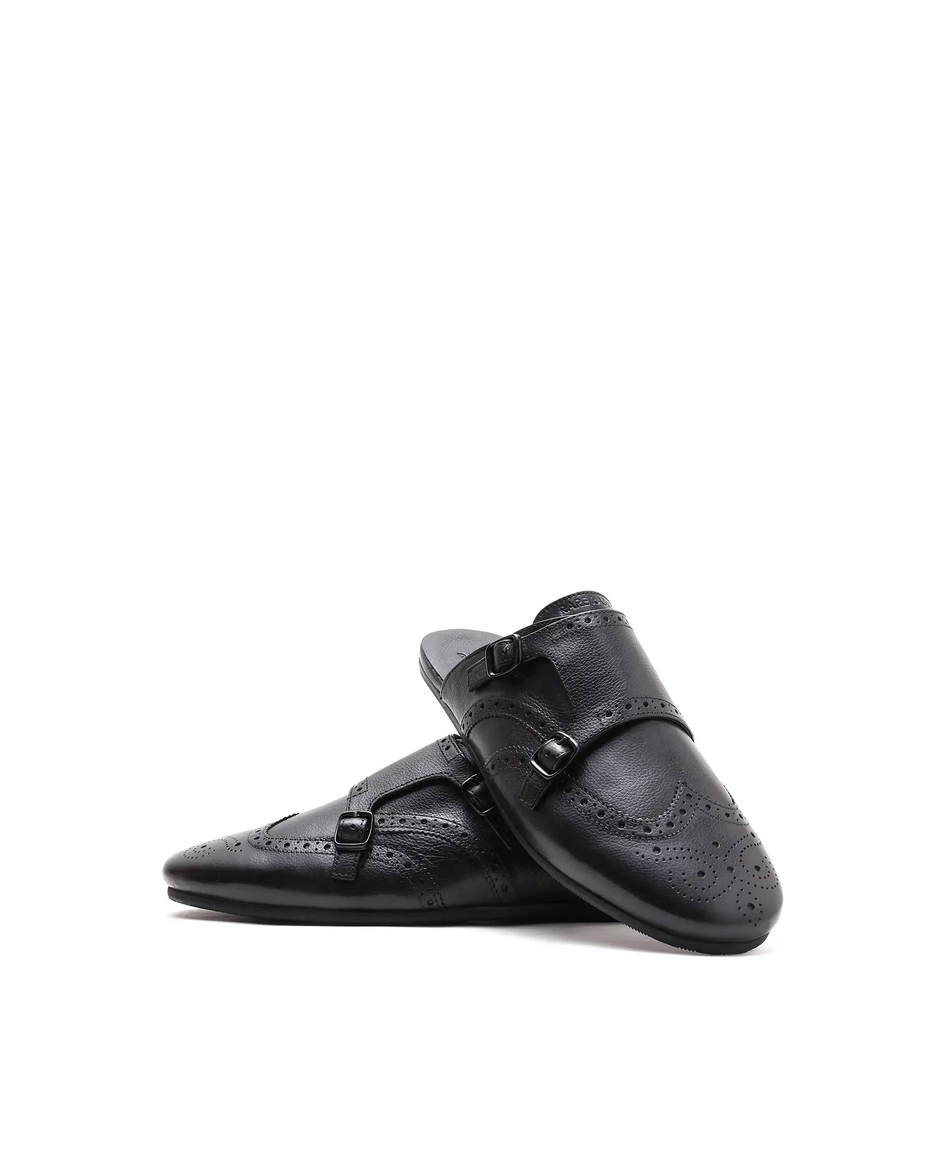 Rare Rabbit Men's Dmonk Black Leather Mule