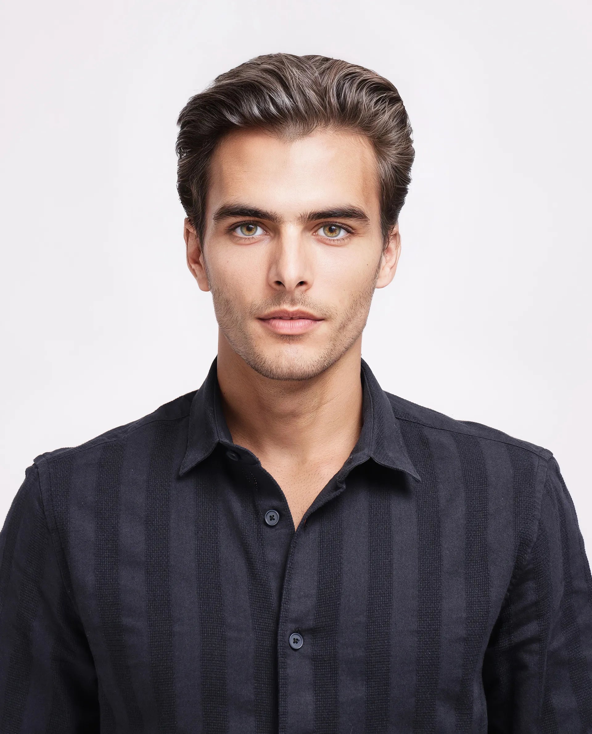 Rare Rabbit Men's Dobbiz Black Cotton Striped Print Regular Fit Half Sleeve Collared Shirt