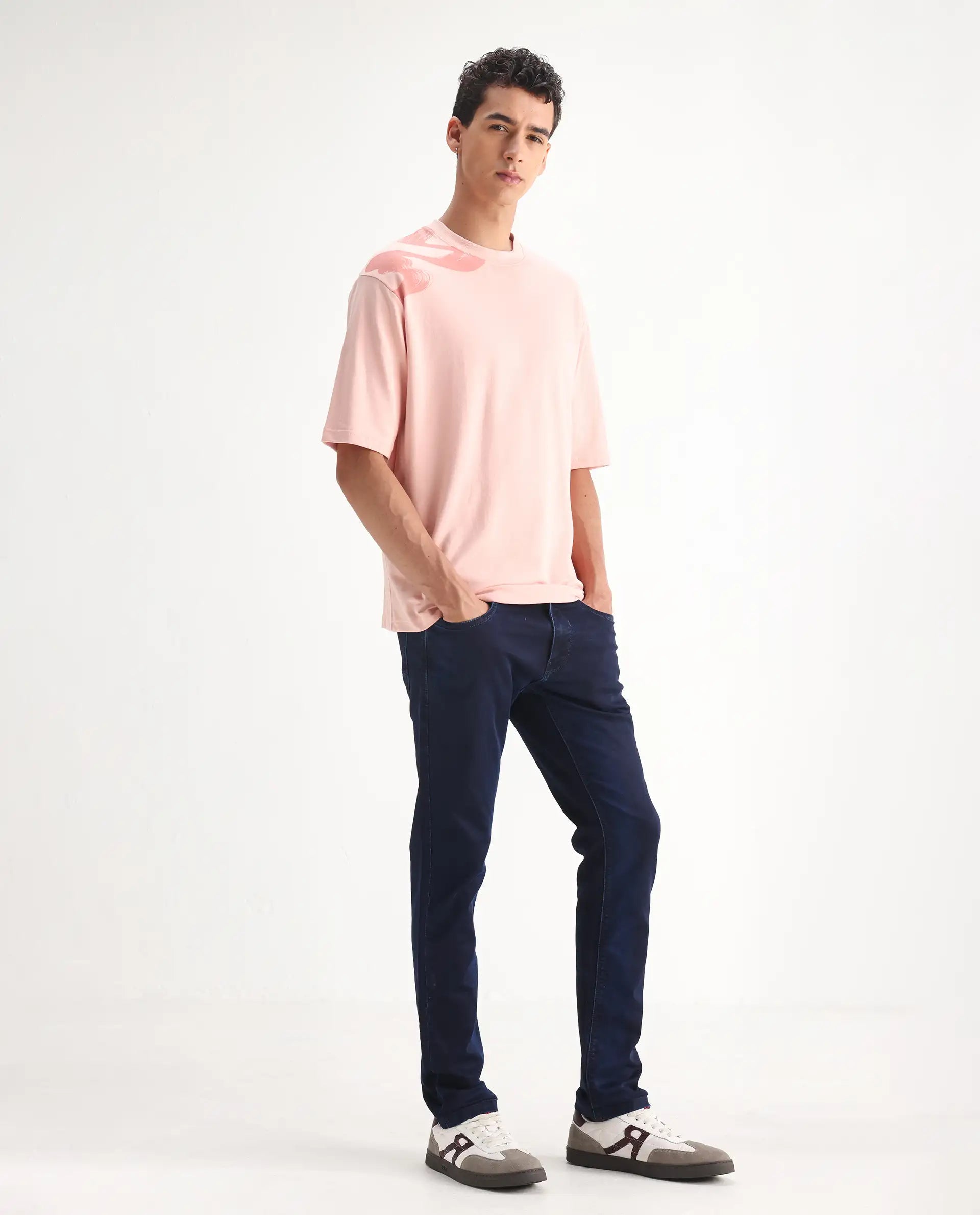 Rare Rabbit Men's Dobe Dark Blue Cotton Plain Hawk Slim Fit Jeans