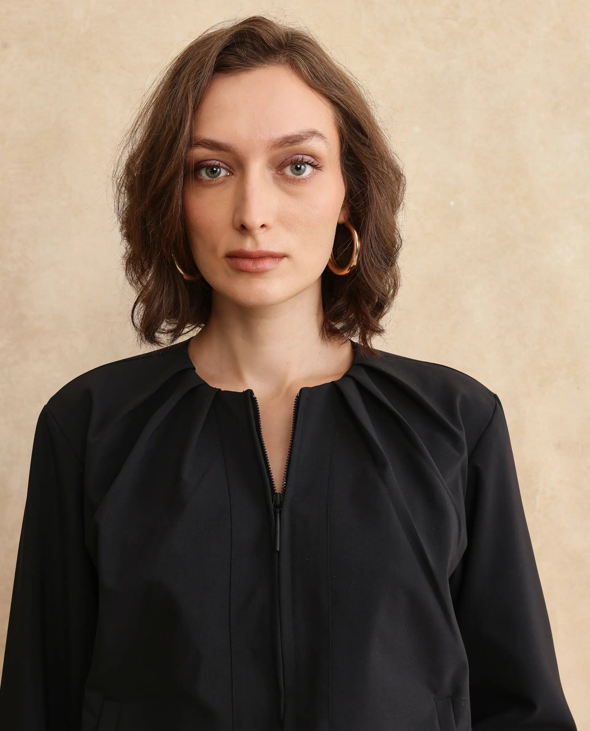 Rareism Women Dockly Black Full Sleeve Crew Neck Zipper Closure Plain Jacket