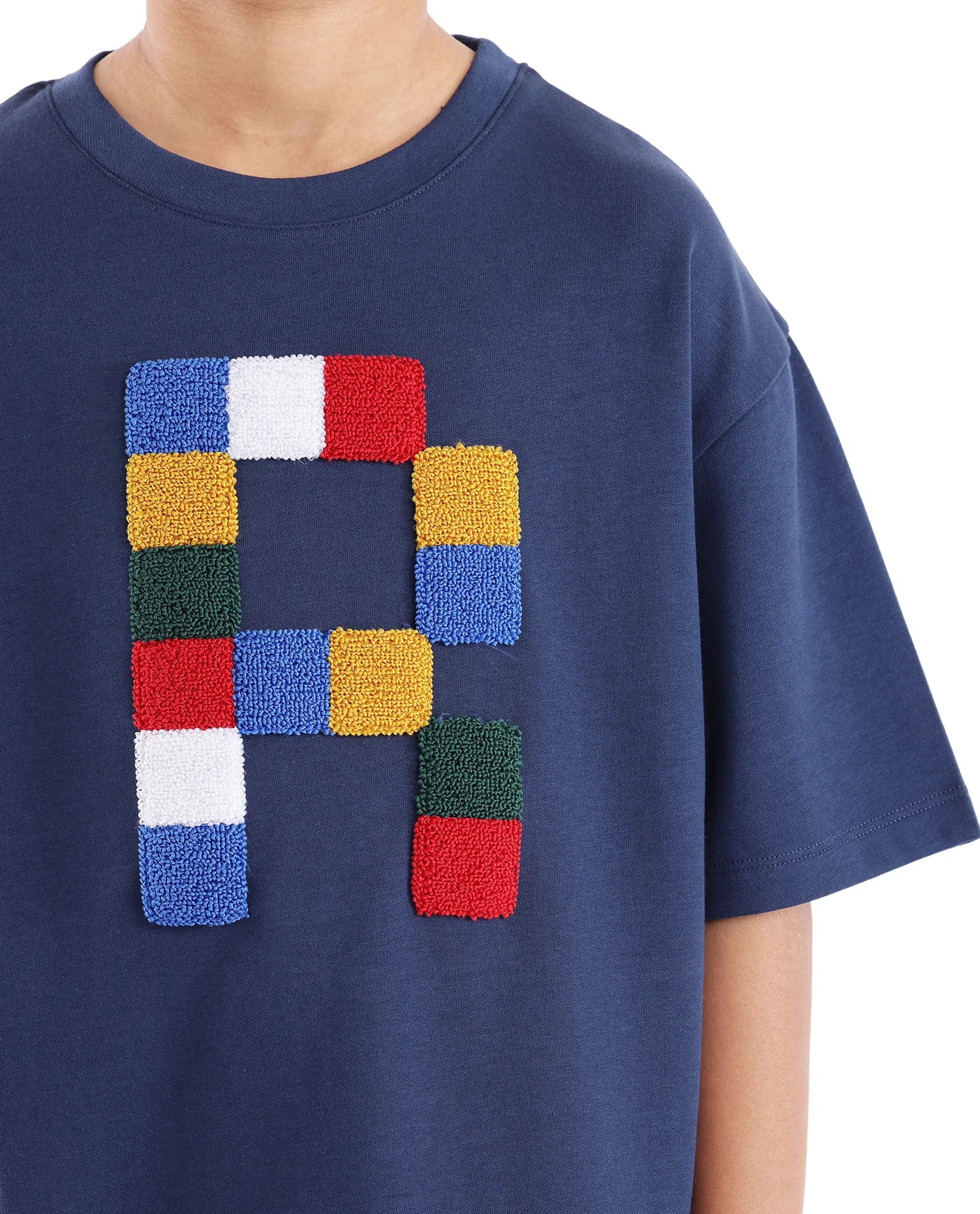 Rare Ones Kids Doe Navy Cotton Poly Short Sleeve Crew Neck Towel Embroidery Boxy T-Shirt