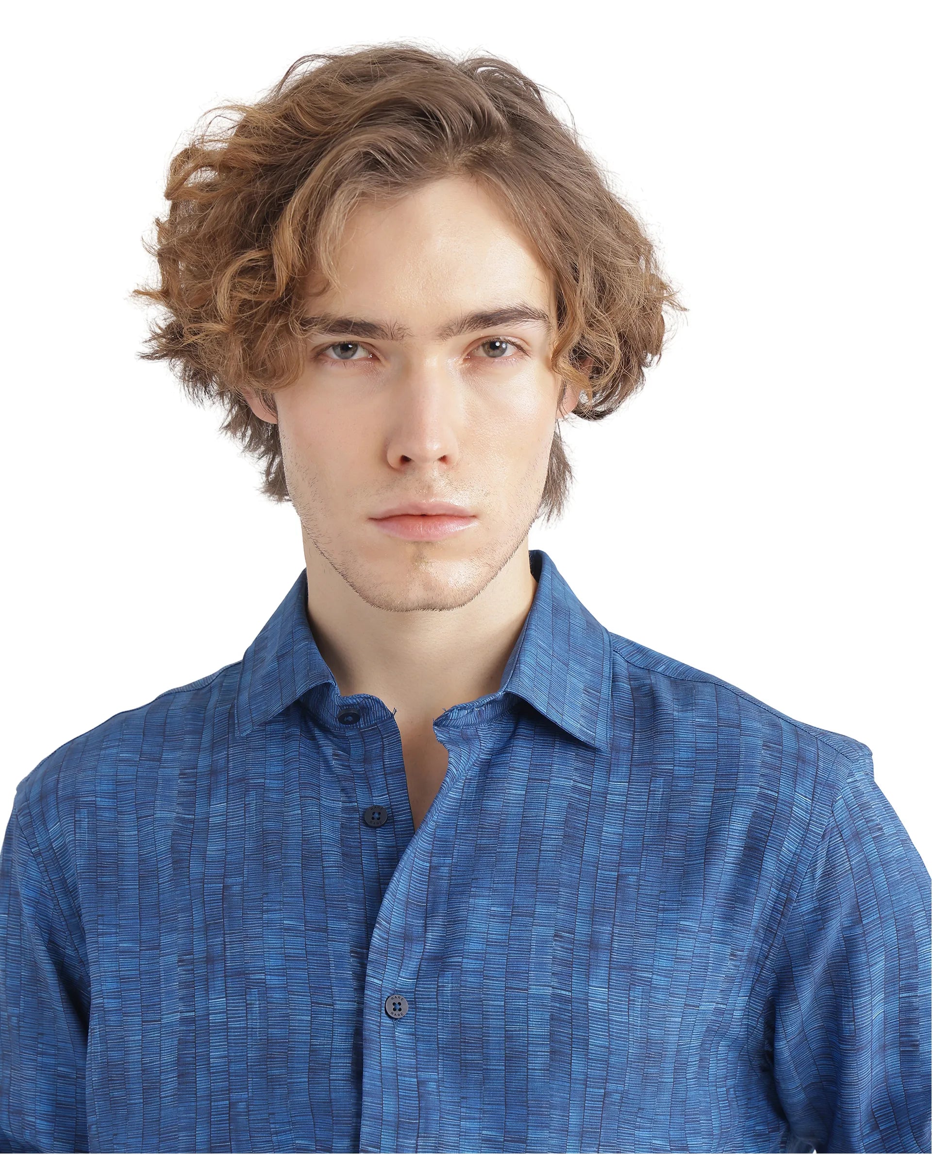 Rare Rabbit Men Doma Blue Full Sleeve Collared Neck Printed Shirt