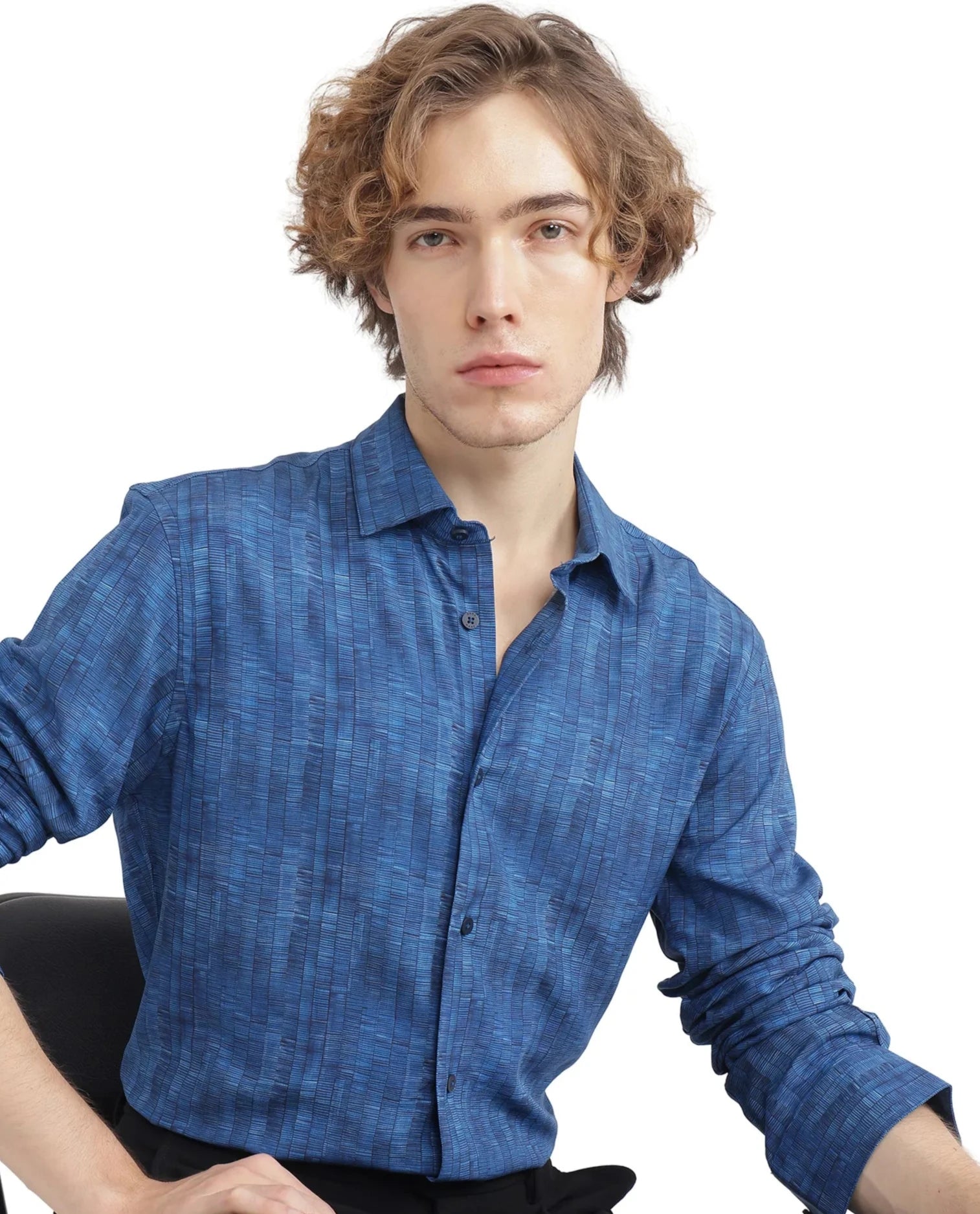 Rare Rabbit Men Doma Blue Full Sleeve Collared Neck Printed Shirt