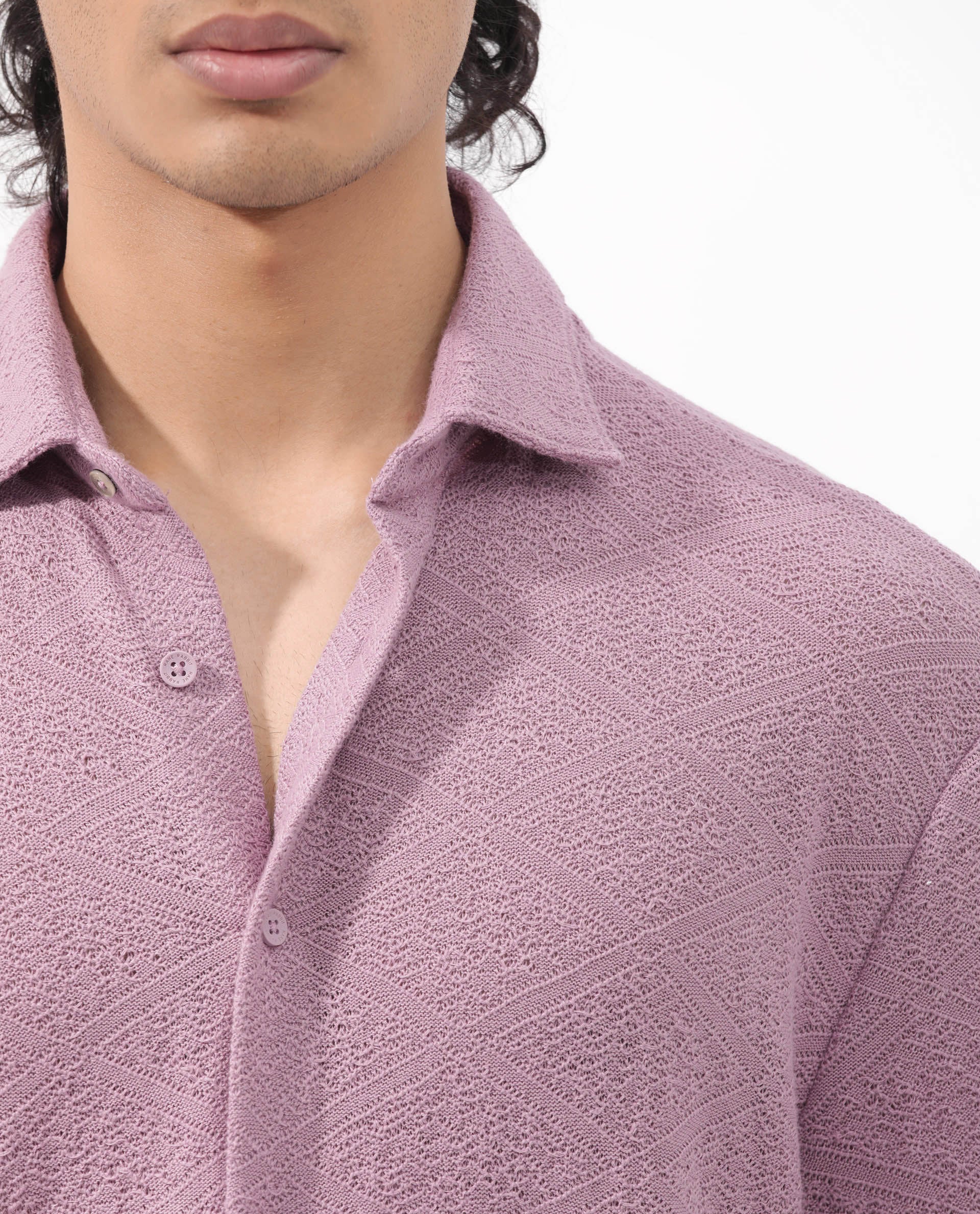 Rare Rabbit Men's Domat Dusky Purple Cotton Fabric Half Sleeve Boxy Fit Jacquard Textured Shirt