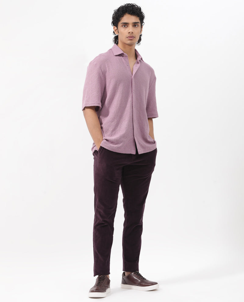 Rare Rabbit Men's Domat Dusky Purple Half Sleeve Jacquard Shirt