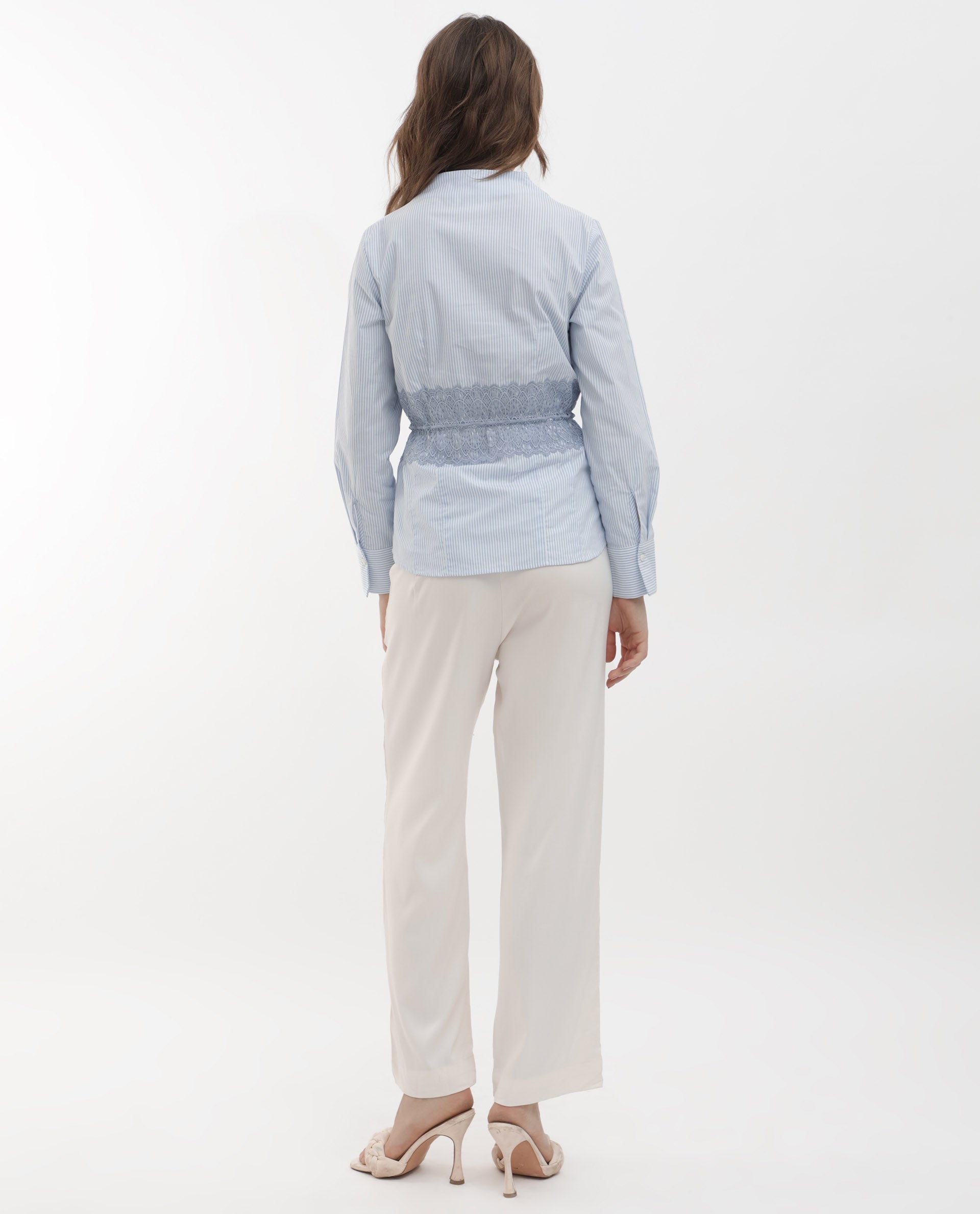 Rareism Women Doose Blue Cotton Fabric Full Sleeves Button Closure Collared Neck Cuffed Sleeve Regular Fit Plain Top