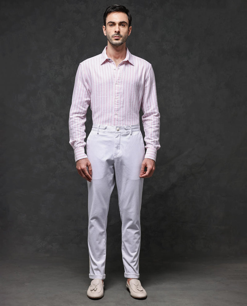 Rare Rabbit Mens Dopple Light Pink Full Sleeve Regular Collar Cotton Linen Blend Stripe Shirt