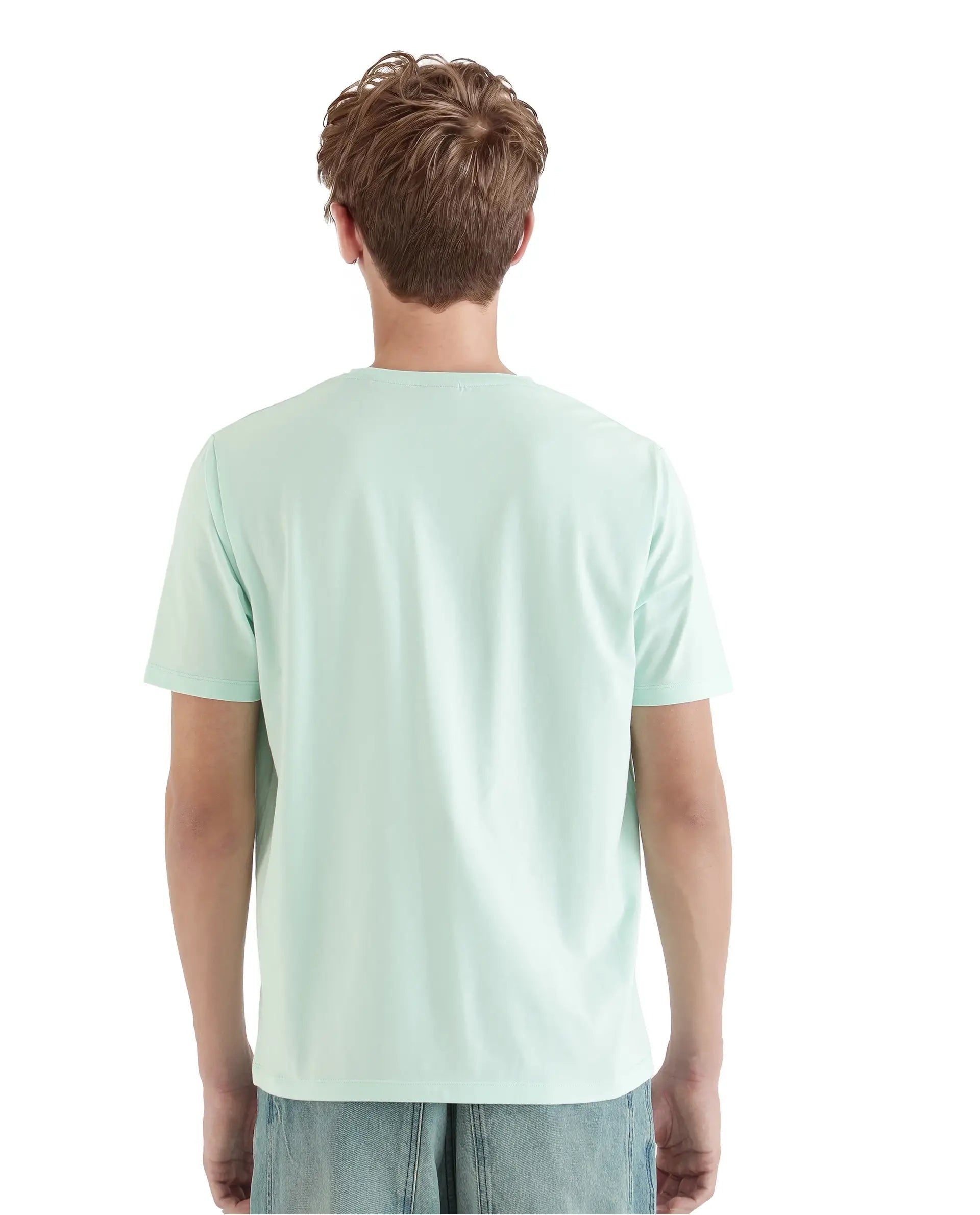 Rare Rabbit Men Dorl Light Blue Cotton Blend Fabric Short Sleeve Crew Neck HD Print Pocket Placement T-Shirt