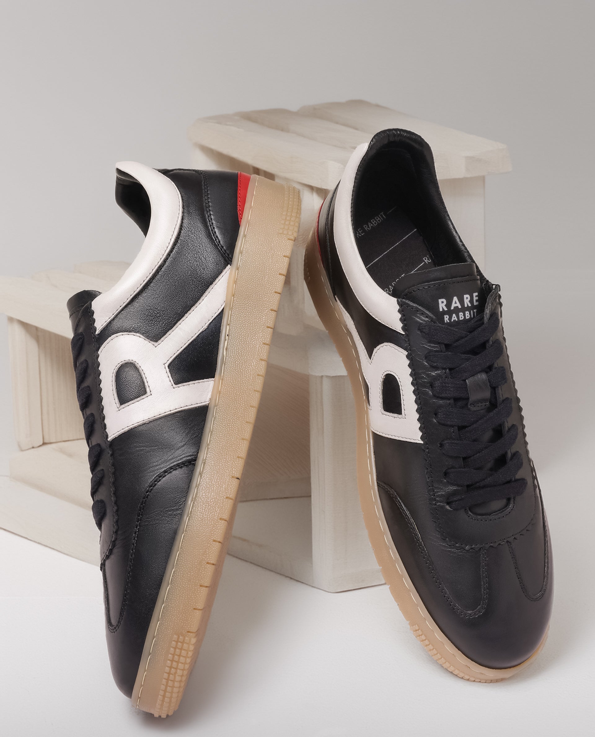 Rare Rabbit Men's Dorset Pro Black Genuine Leather Shoes Low-Top Lace-Up Dual Tone Sneaker Shoes