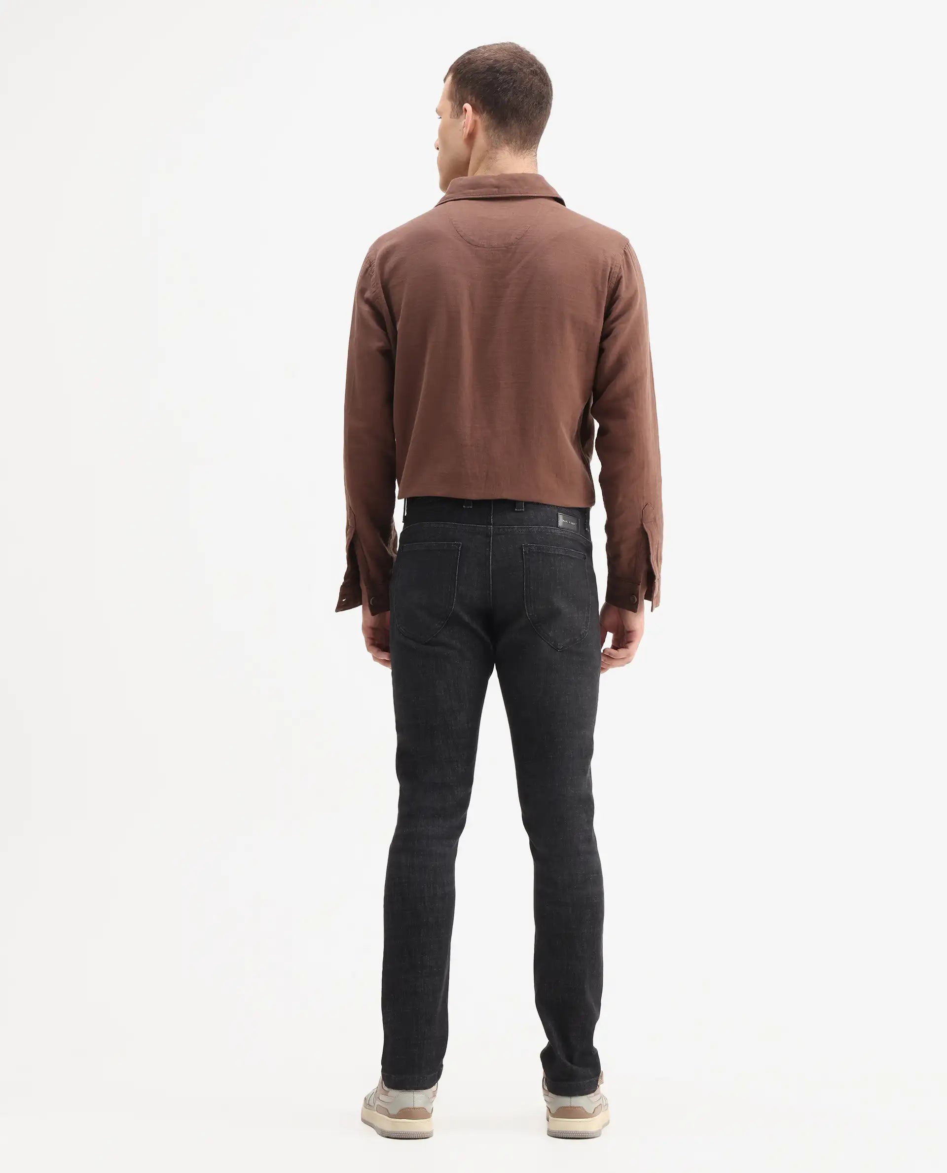 Rare Rabbit Mens Dove Black Cotton Polyester Solid Skinny Fit Jeans