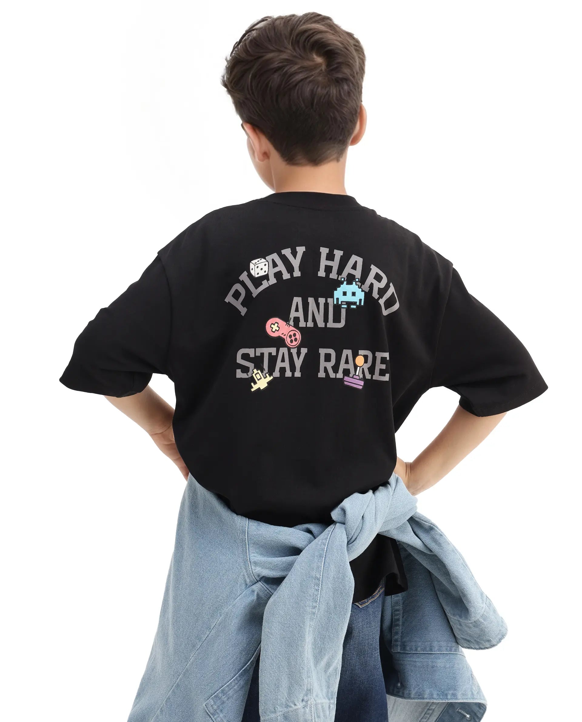 Rare Ones Kids Drake Black Cotton Solid Slip-On Closure Oversized Fit T-Shirt