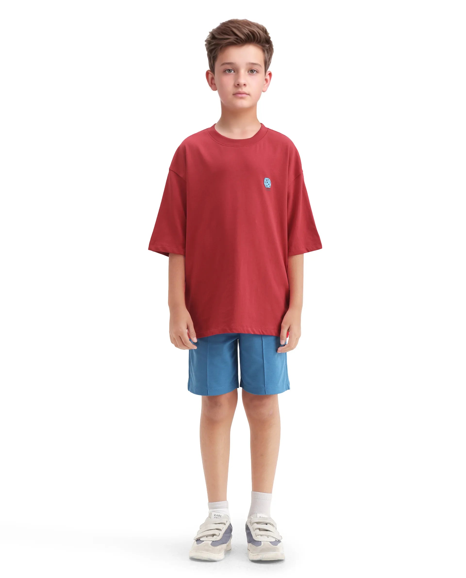 Rare Ones Kids Drake Red Cotton Solid Slip-On Closure Oversized Fit T-Shirt