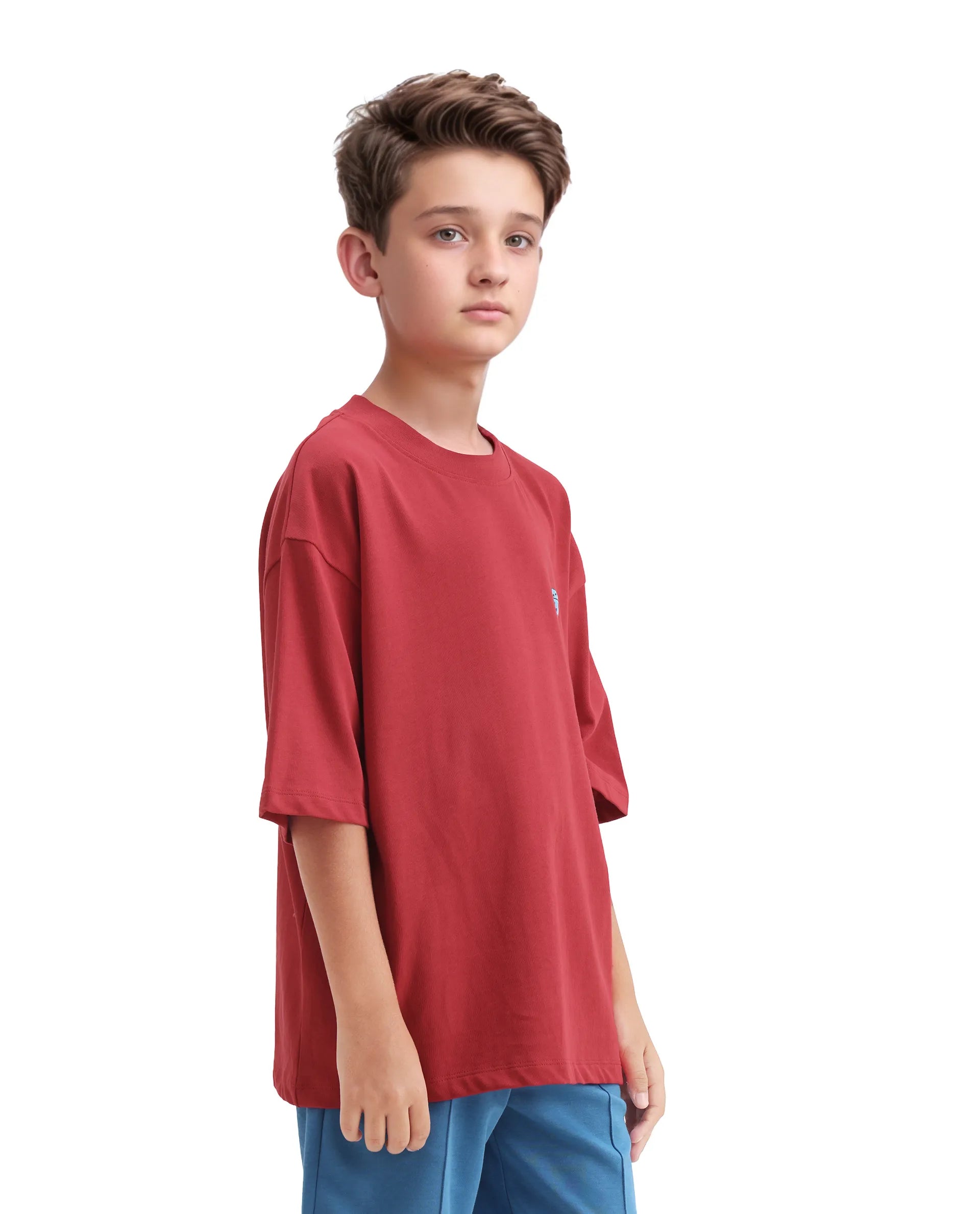 Rare Ones Kids Drake Red Cotton Solid Slip-On Closure Oversized Fit T-Shirt