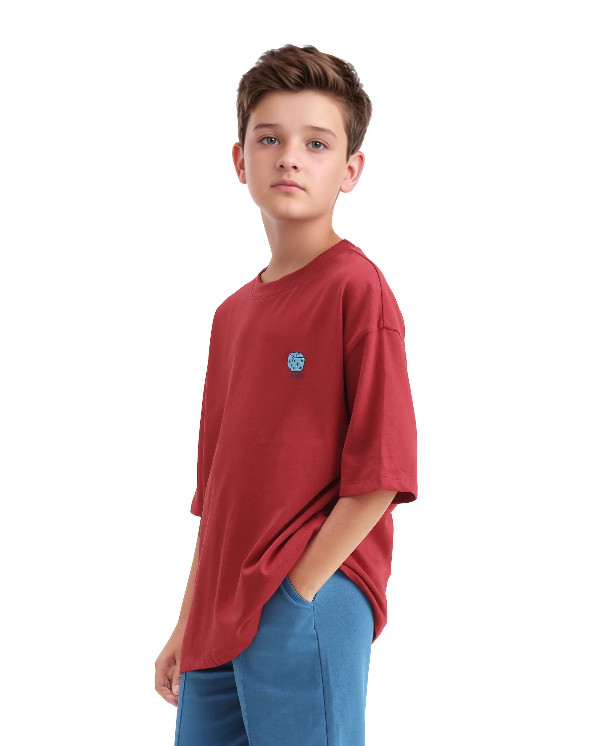 Rare Ones Kids Drake Red Cotton Solid Slip-On Closure Oversized Fit T-Shirt
