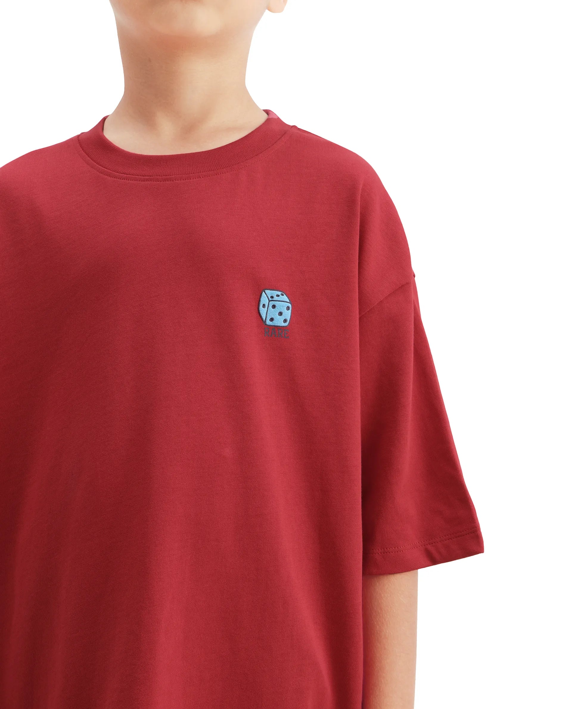 Rare Ones Kids Drake Red Cotton Solid Slip-On Closure Oversized Fit T-Shirt