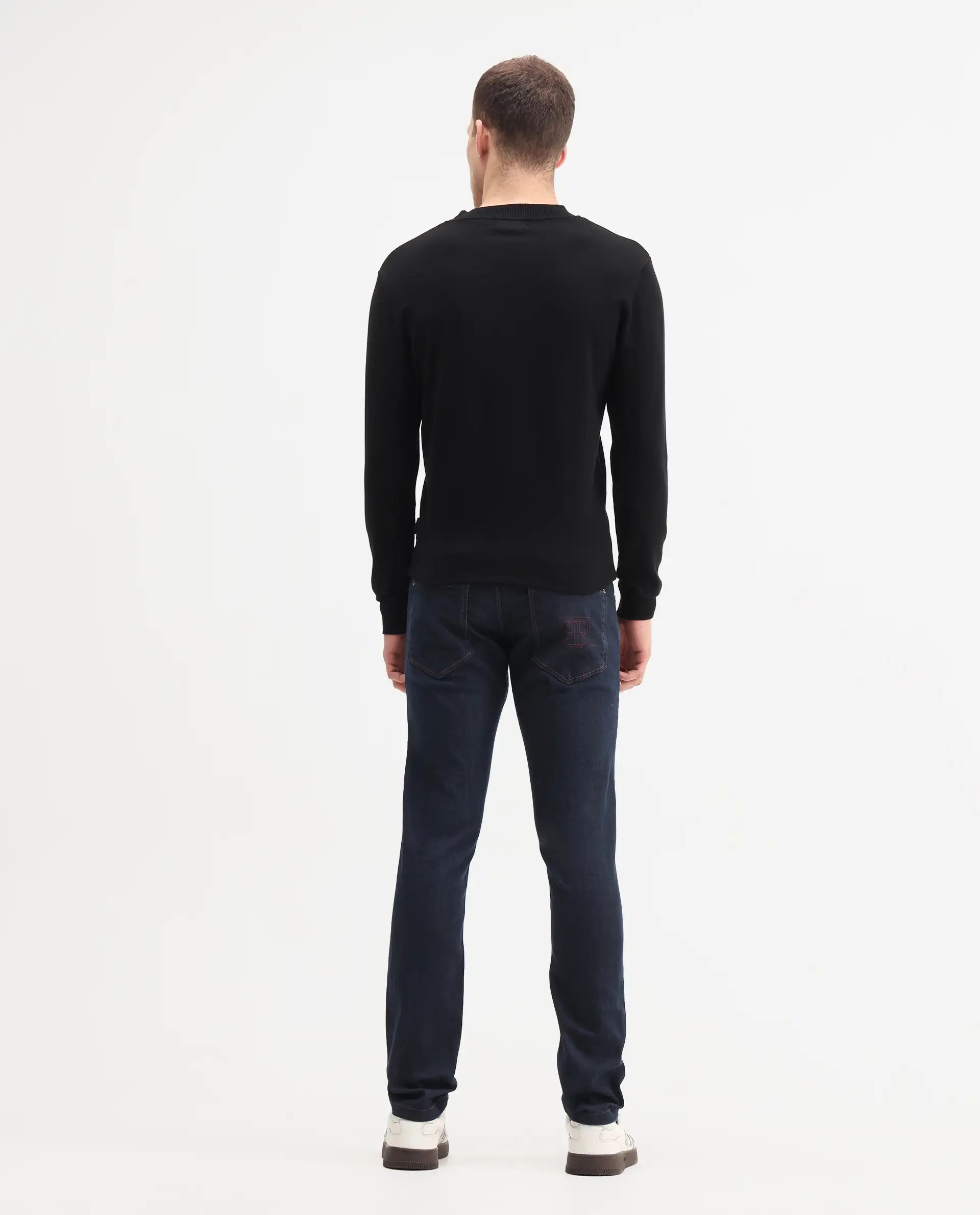 Rare Rabbit Men's Dratt Navy Cotton Plain Hawk Slim Fit Jeans