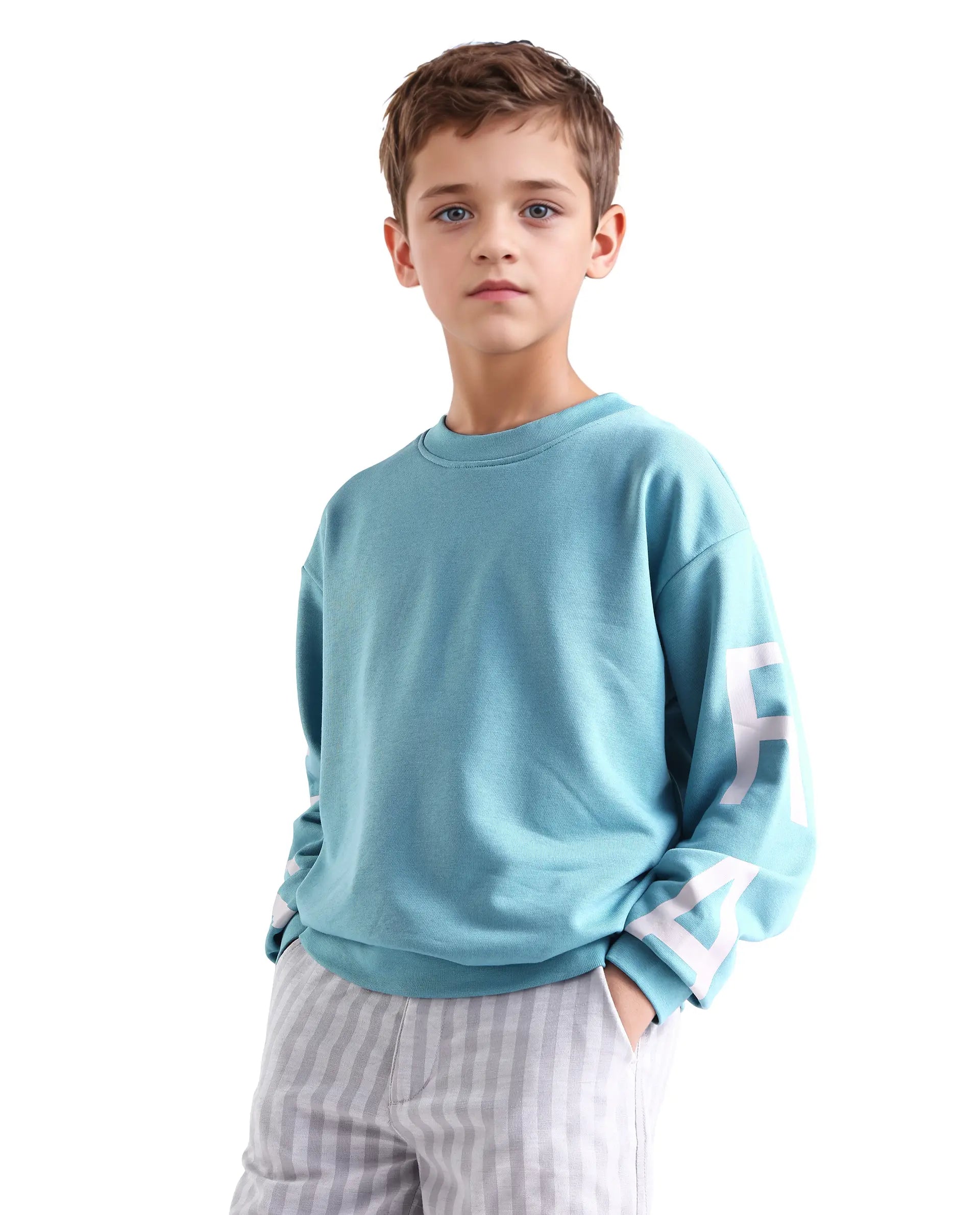 Rare Ones Kids Draw Blue Cotton Pull On Crew Neck Full Sleeves Regular Fit Sweatshirt