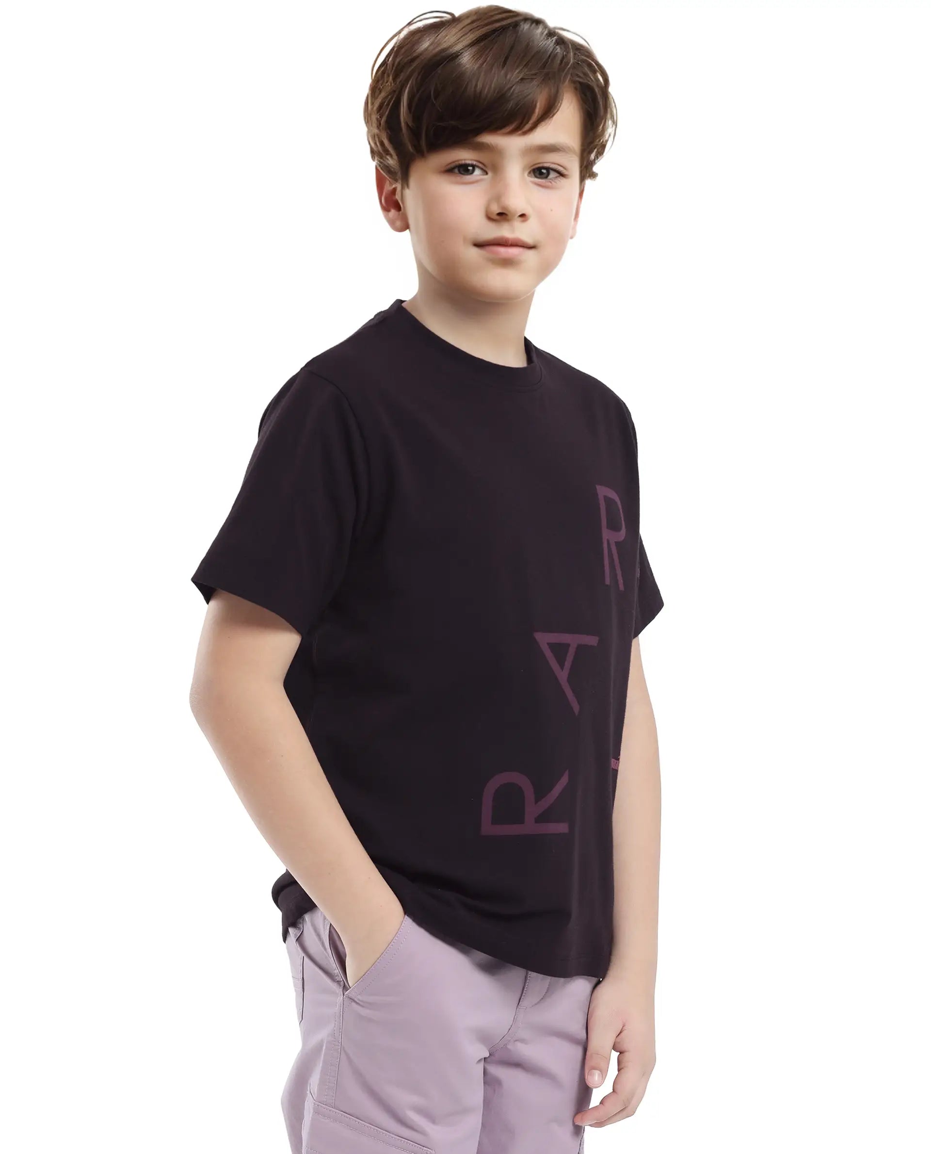 Rare Ones Kids Drax-K Dark Brown Cotton Blend Half Sleeve Slip-On Printed Regular Fit T-Shirt