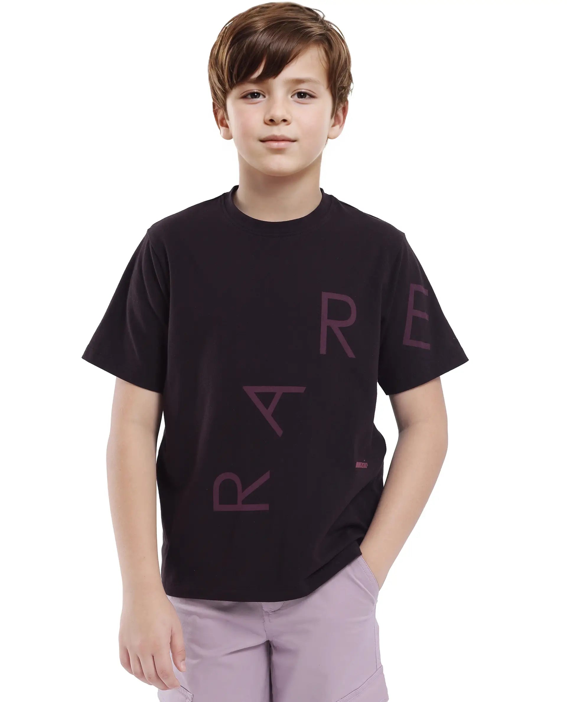 Rare Ones Kids Drax-K Dark Brown Cotton Blend Half Sleeve Slip-On Printed Regular Fit T-Shirt