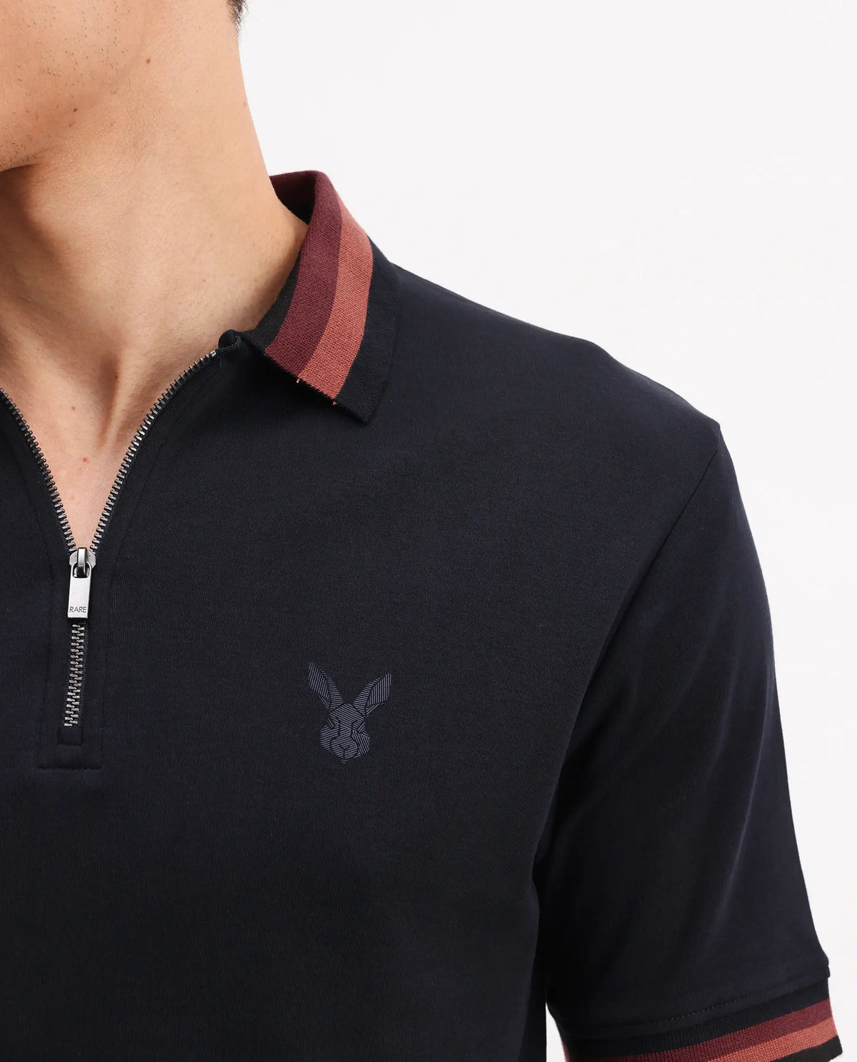 Rare Rabbit Men's Drax Navy Cotton Plain Regular Fit Half Sleeve Polo