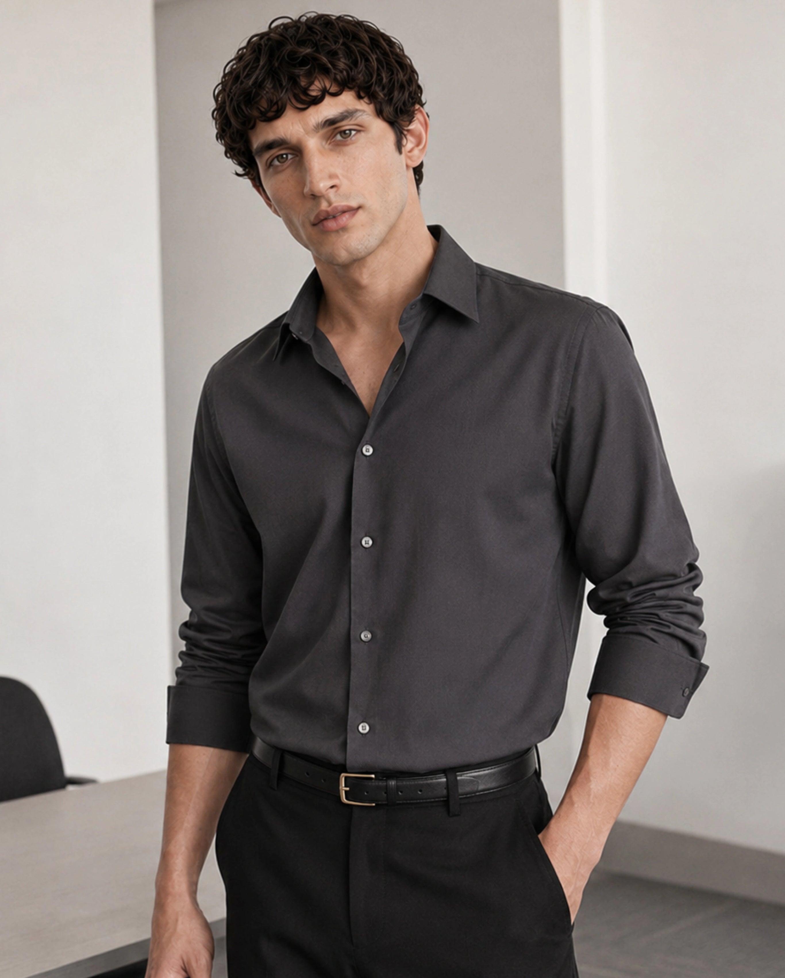 Rare Rabbit Men's Dream-26 Dusky Fawn Tencel Spread Collar Regular Plain Shirt