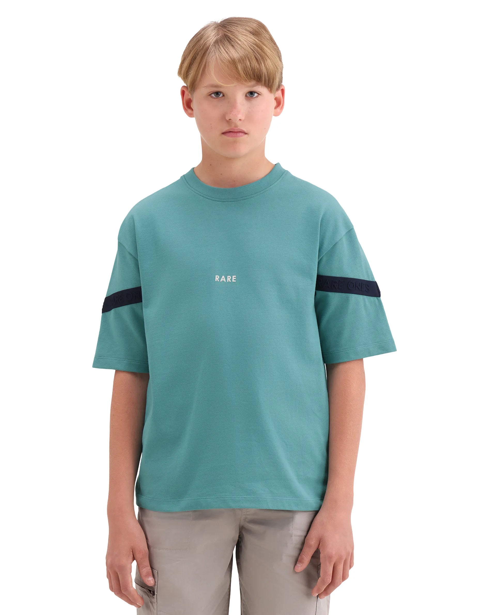 Rare Ones Kids Dream Teal Cotton Fabric Pull-On Closure Badge Applique Oversized Fit T-Shirt