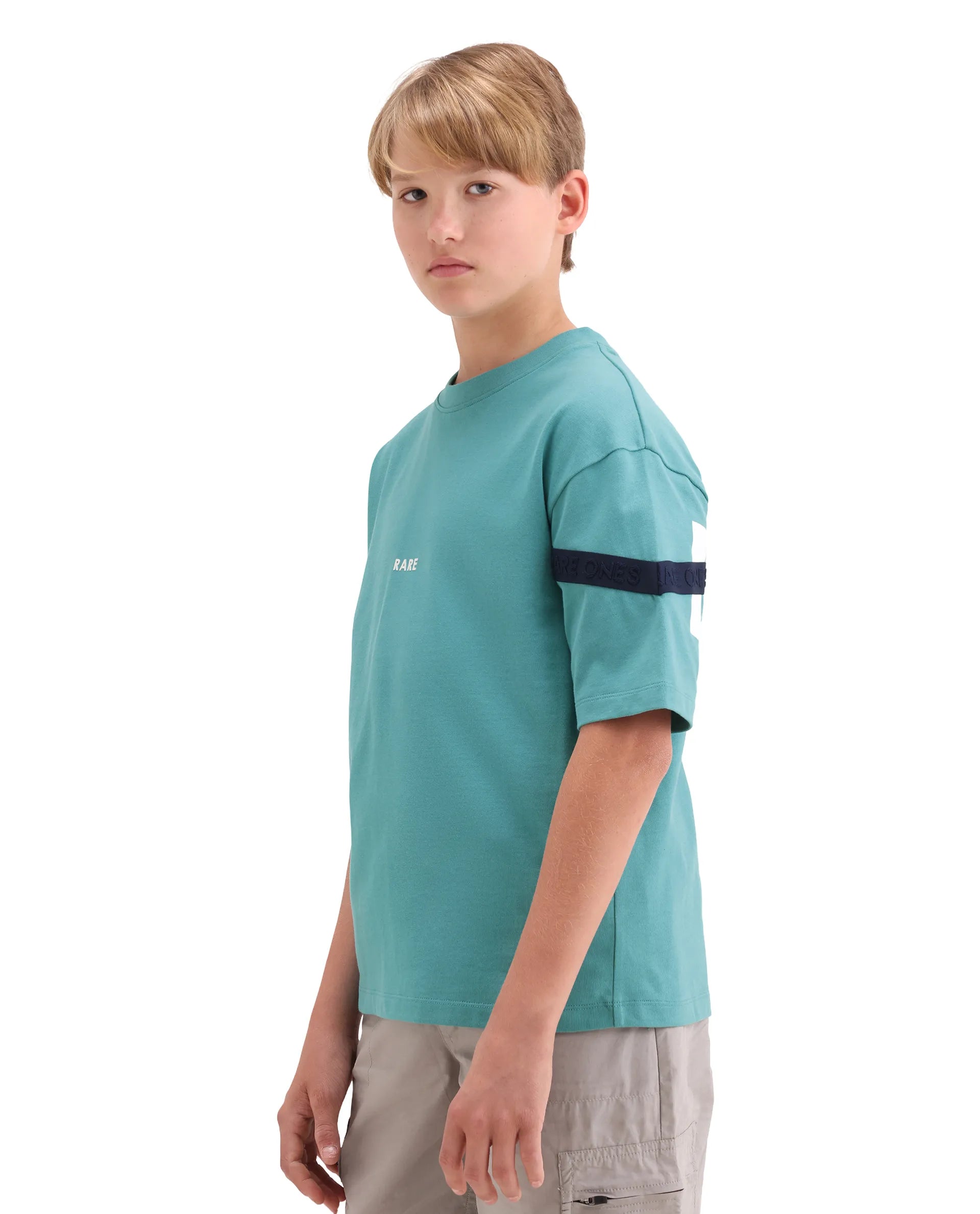 Rare Ones Kids Dream Teal Cotton Fabric Pull-On Closure Badge Applique Oversized Fit T-Shirt