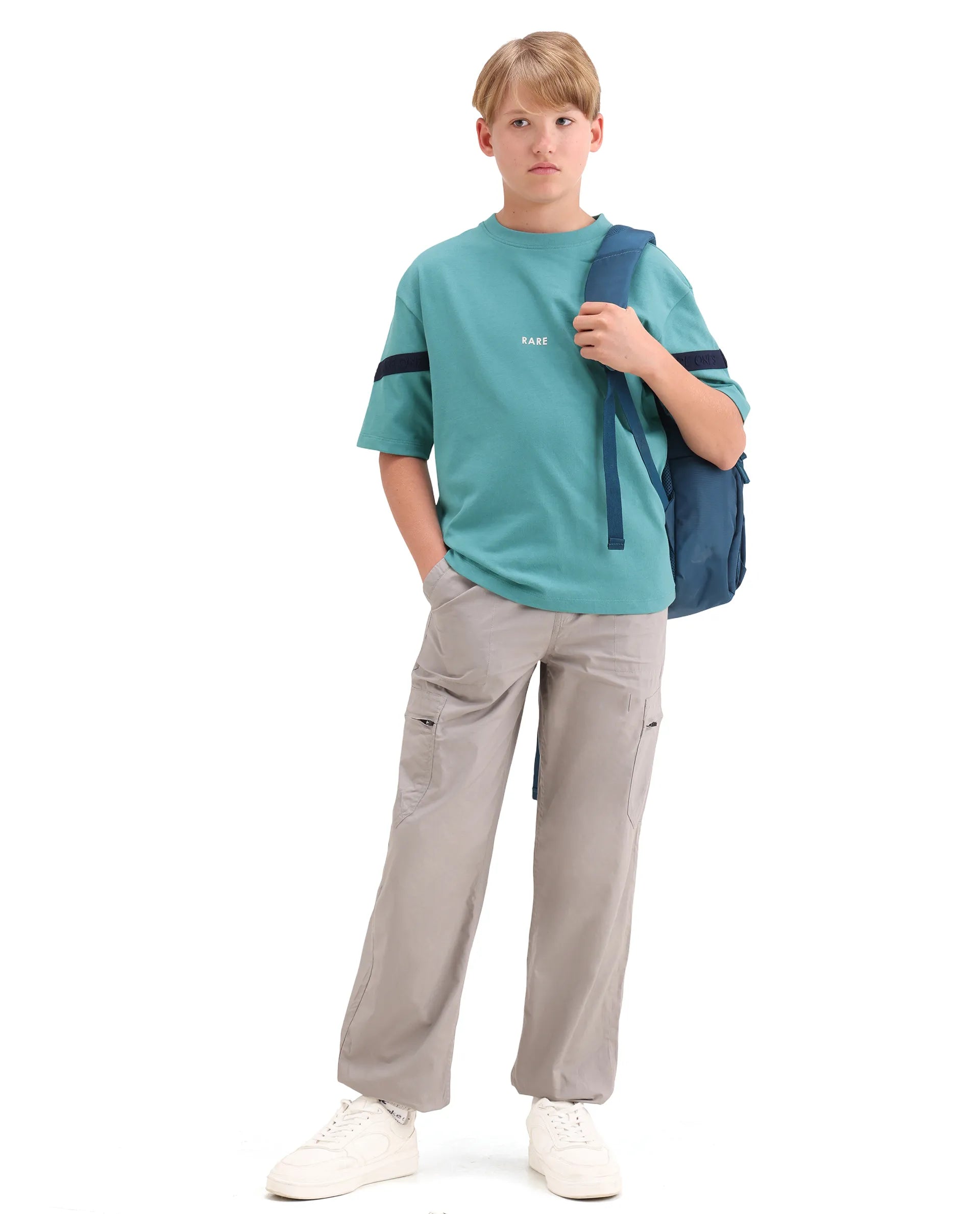 Rare Ones Kids Dream Teal Cotton Fabric Pull-On Closure Badge Applique Oversized Fit T-Shirt