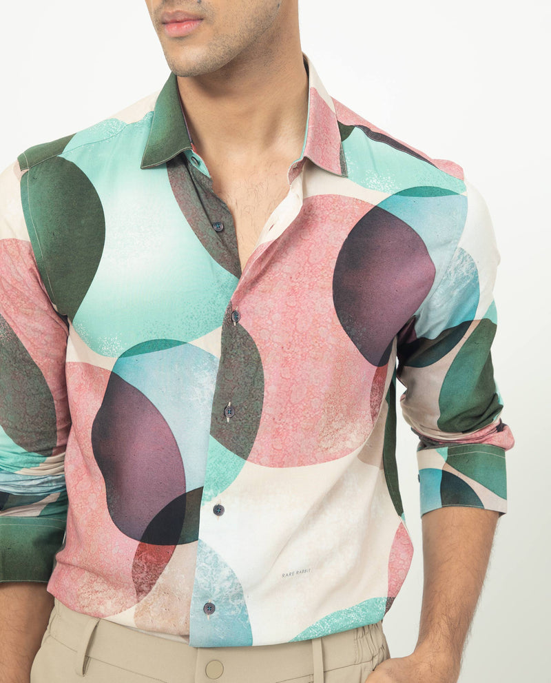 Rare Rabbit Men's Drent Multi Viscose Fabric Overlapped Polka Print Full Sleeves Shirt