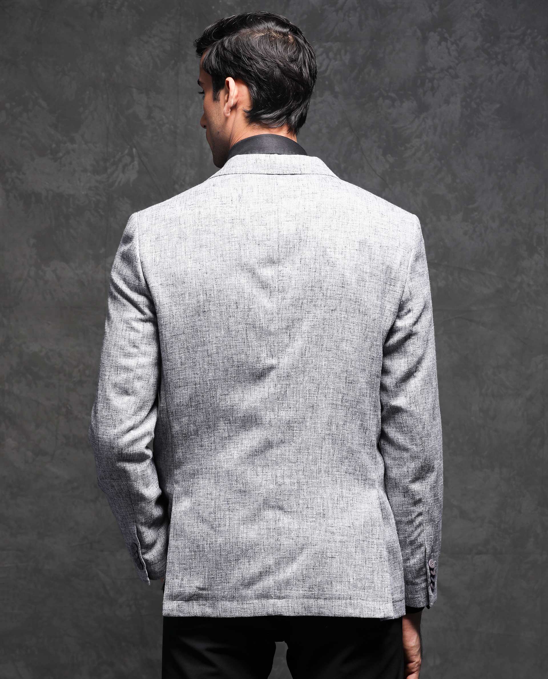 Men's Grey Plain Herringbone Linen Blazer Jacket