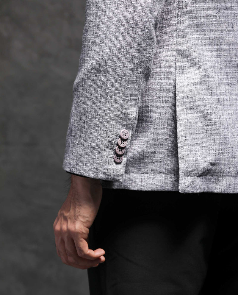 Rare Rabbit Men's Drew Grey Polyester Viscose Fabric Notch Lapel Single Breasted Tailored Fit Textured Blazer