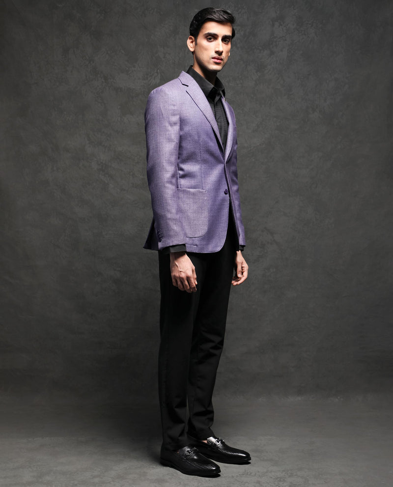 Rare Rabbit Men's Drew Purple Polyester Viscose Fabric Notch Lapel Single Breasted Tailored Fit Textured Blazer