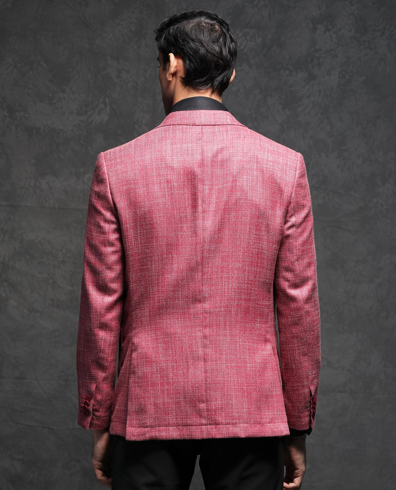 RARE RABBIT MENS DREW RED BLAZER POLYESTER VISCOSE FABRIC HALTER NECK WOVEN FULL SLEEVES BUTTON CLOSURE TAILORED FIT