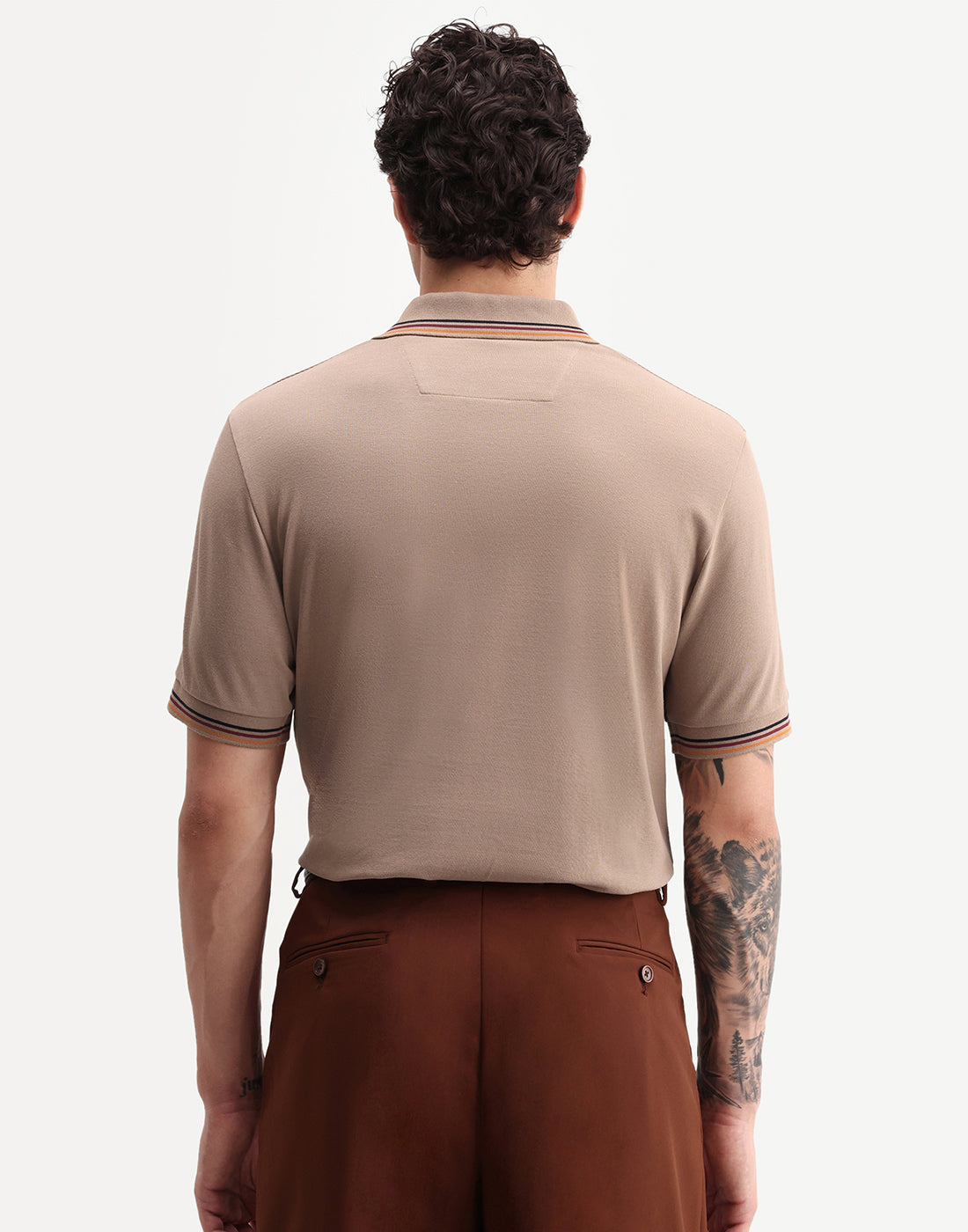 Rare Rabbit Men's Dren Dusky Brown Cotton Blend Spread Collar Regular Plain Polo