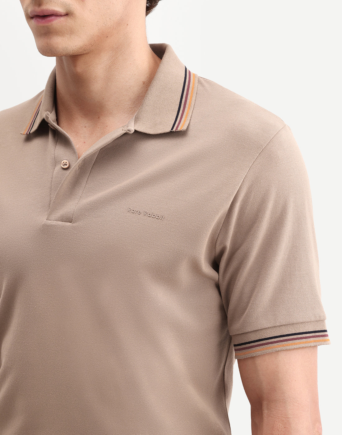 Rare Rabbit Men's Dren Dusky Brown Cotton Blend Spread Collar Regular Plain Polo