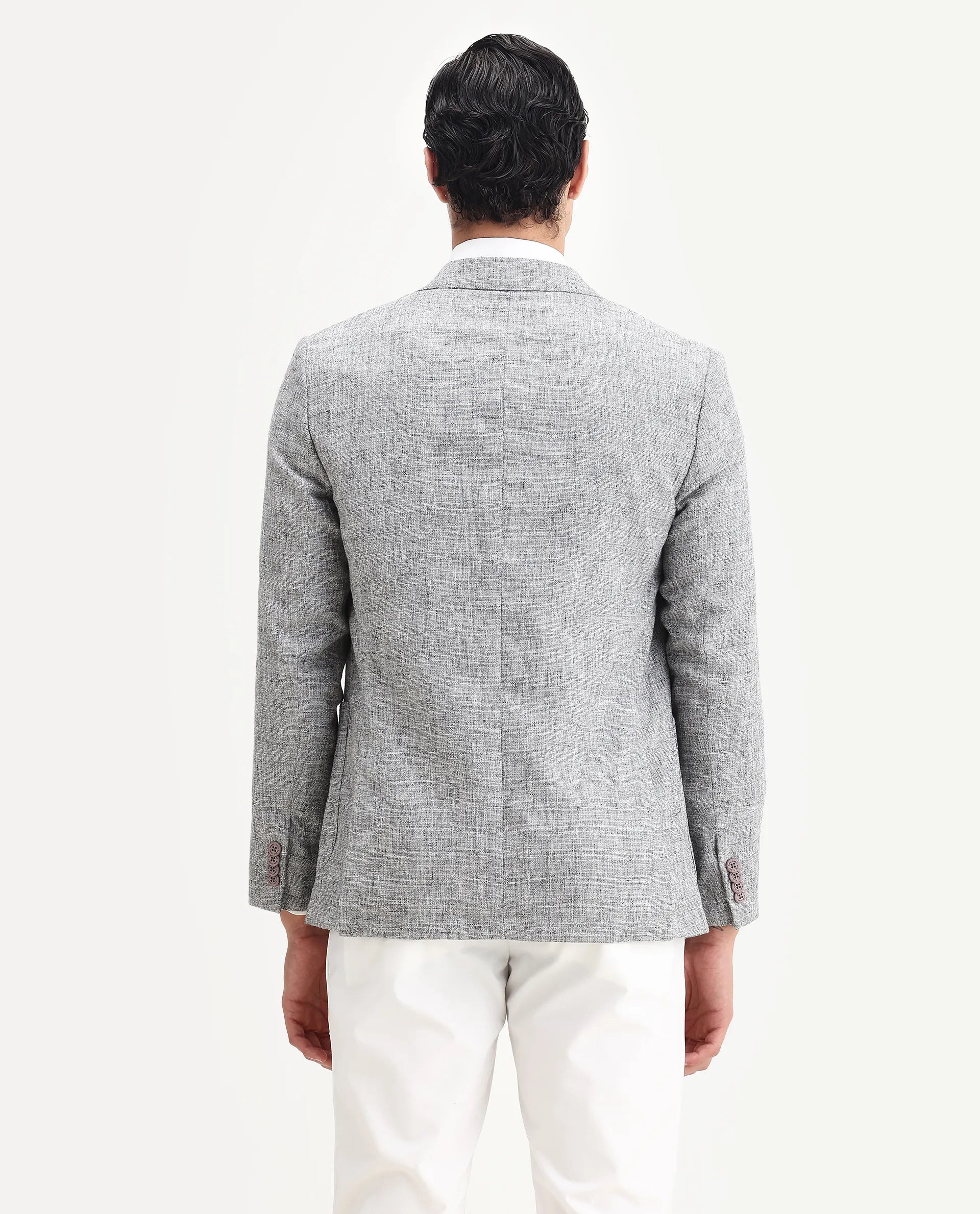 Rare Rabbit Men's Drew Grey Polyester Plain Tailored Fit Full Sleeve Lapel Neck Blazer