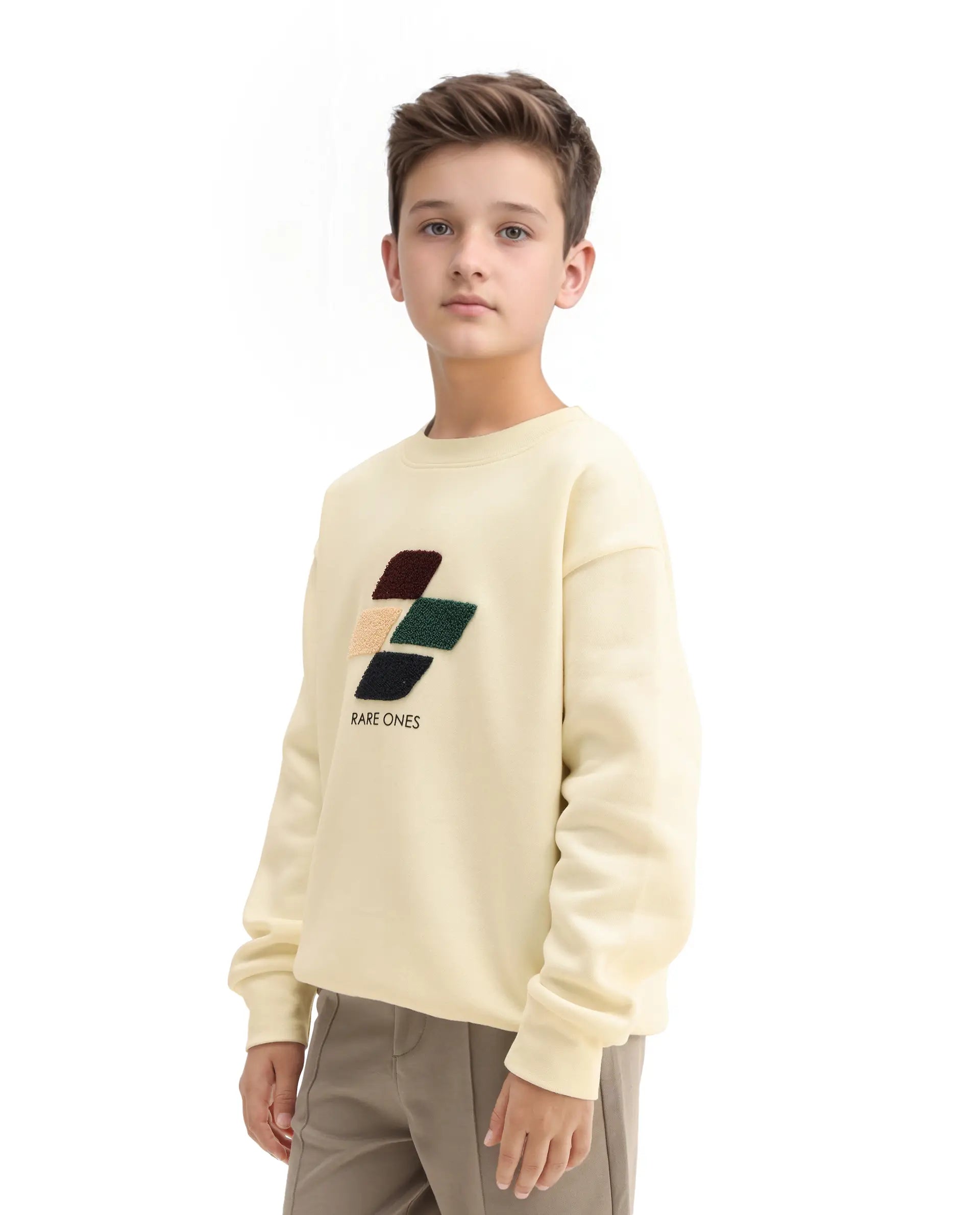 Rare Ones Kids Drew Off White Cotton Blend Embroidered Oversized Sweatshirt