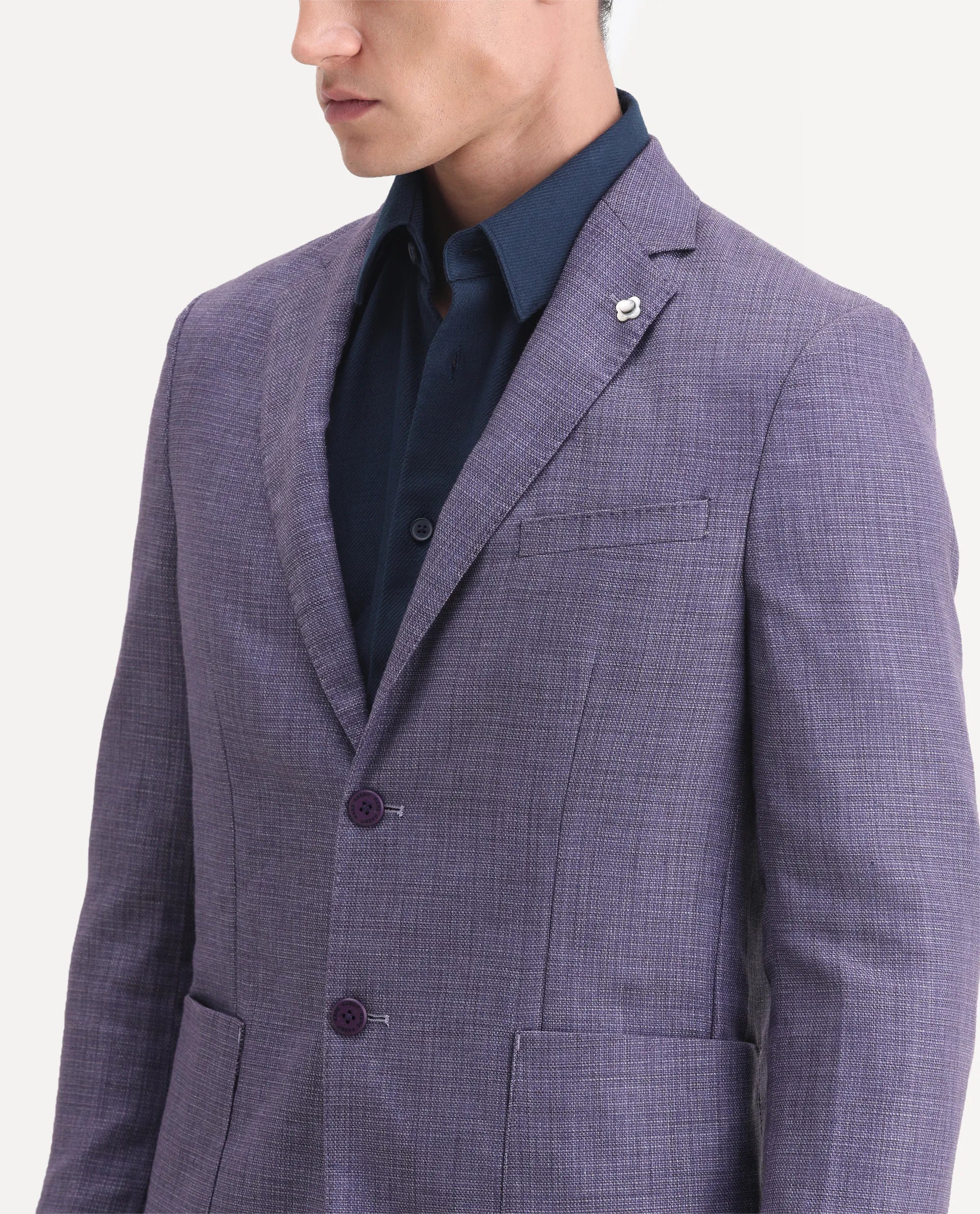 Rare Rabbit Men's Drew Purple Polyester Plain Tailored Fit Full Sleeve Lapel Neck Blazer