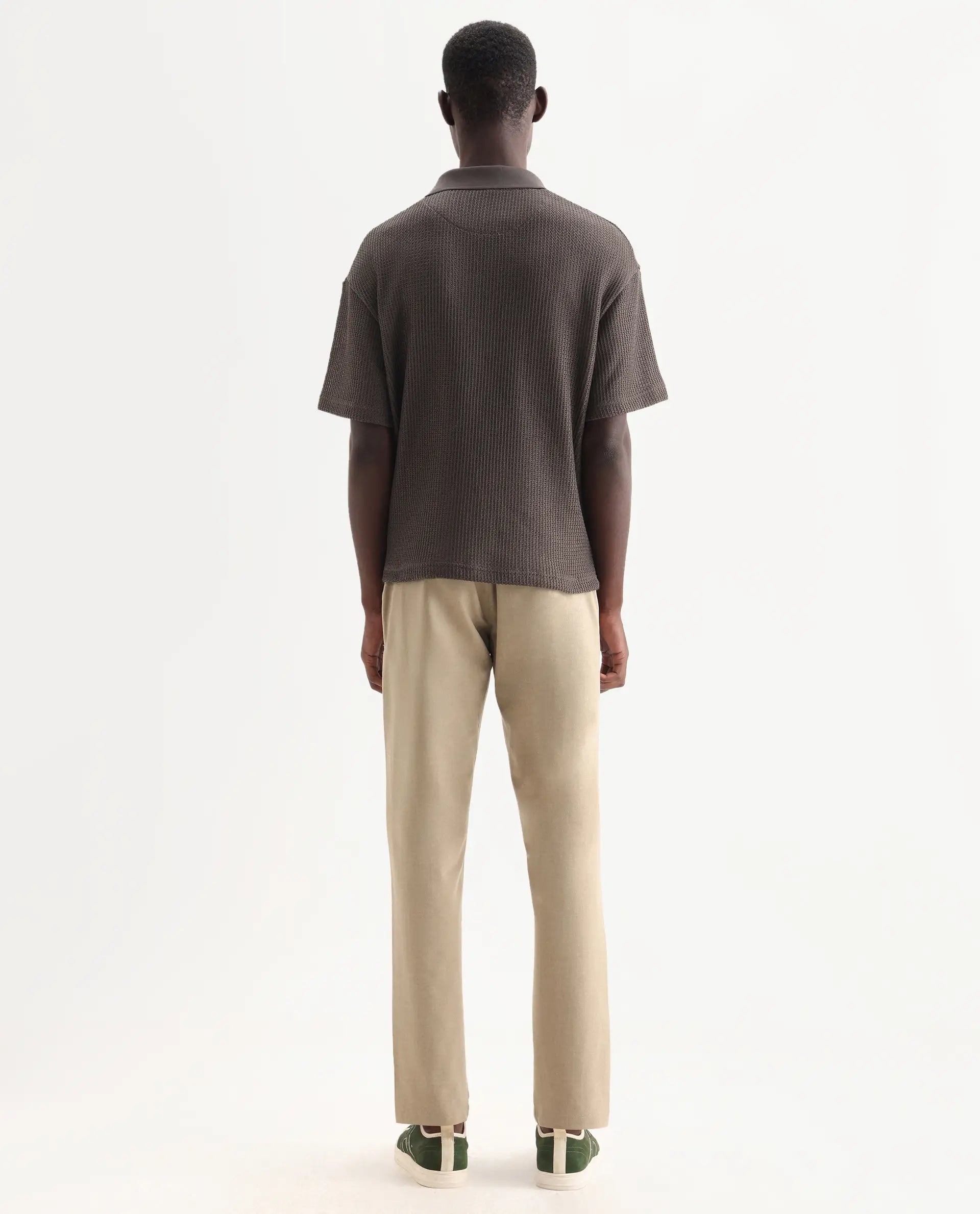 Rare Rabbit Men's Driver-Aw25 Khaki Polyester Blend Plain Regular Fit Trouser