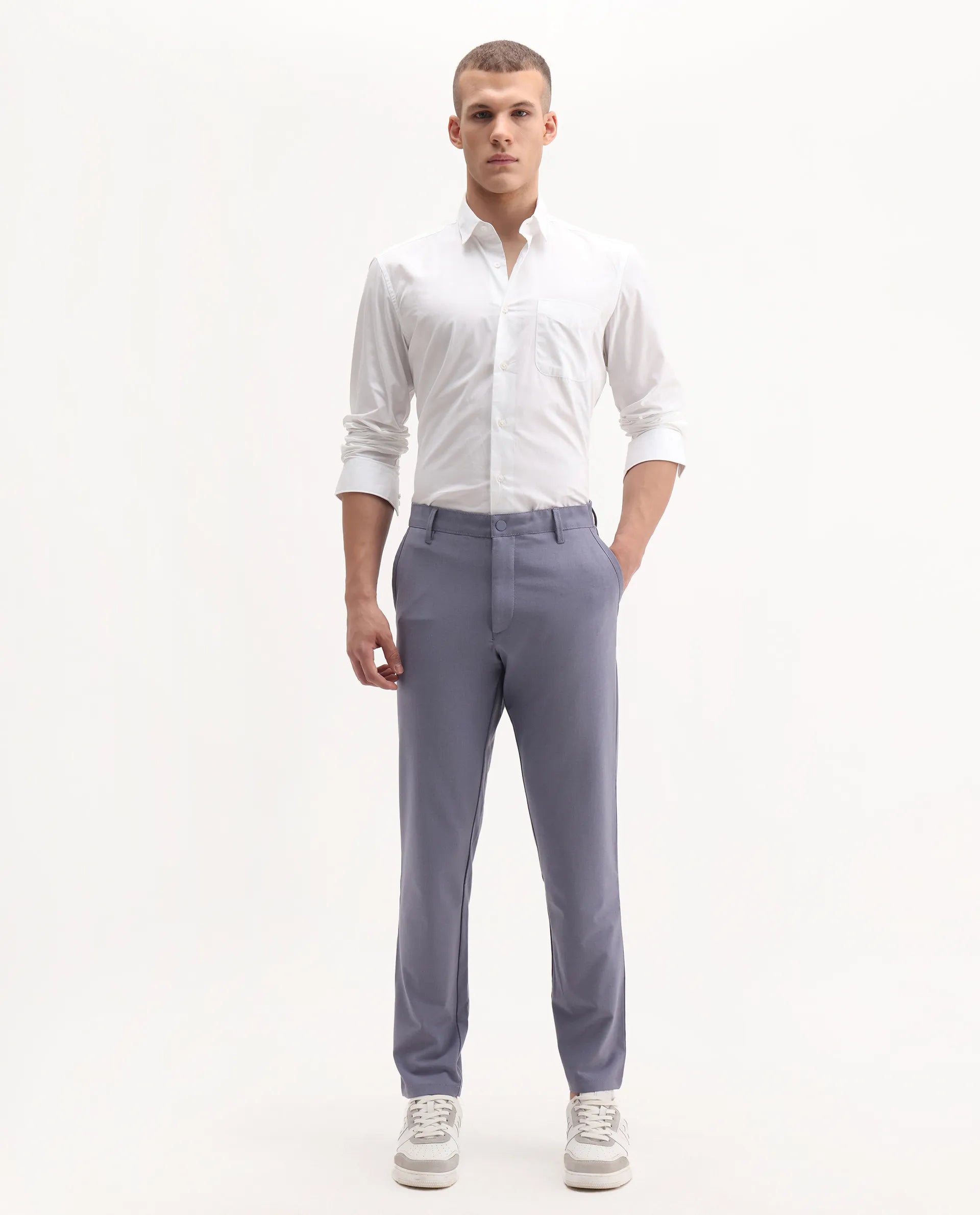 Rare Rabbit Men's Driver-2 Dusky Purple Polyester Blend Plain Regular Fit Trouser