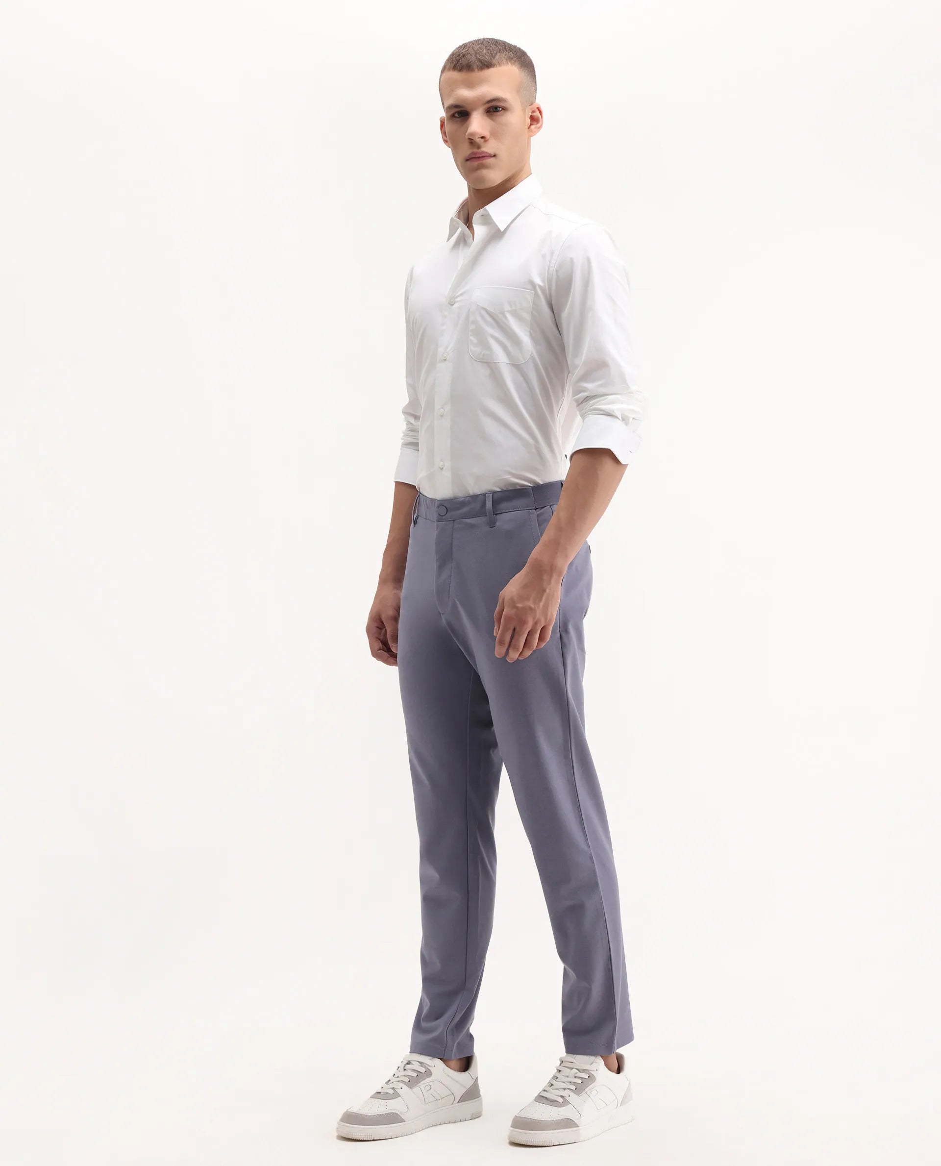 Rare Rabbit Men's Driver-2 Dusky Purple Polyester Blend Plain Regular Fit Trouser