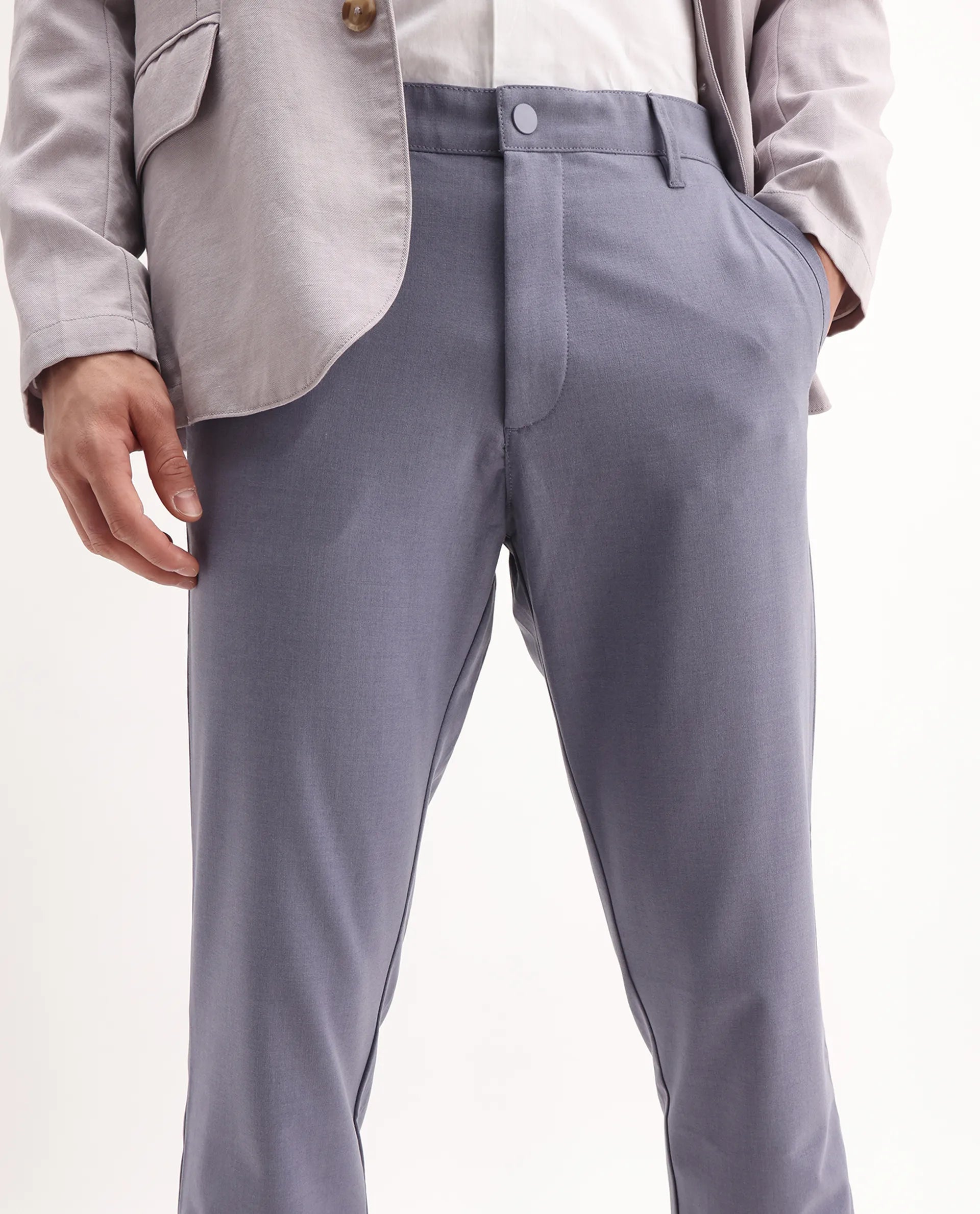 Rare Rabbit Men's Driver-2 Dusky Purple Polyester Blend Plain Regular Fit Trouser