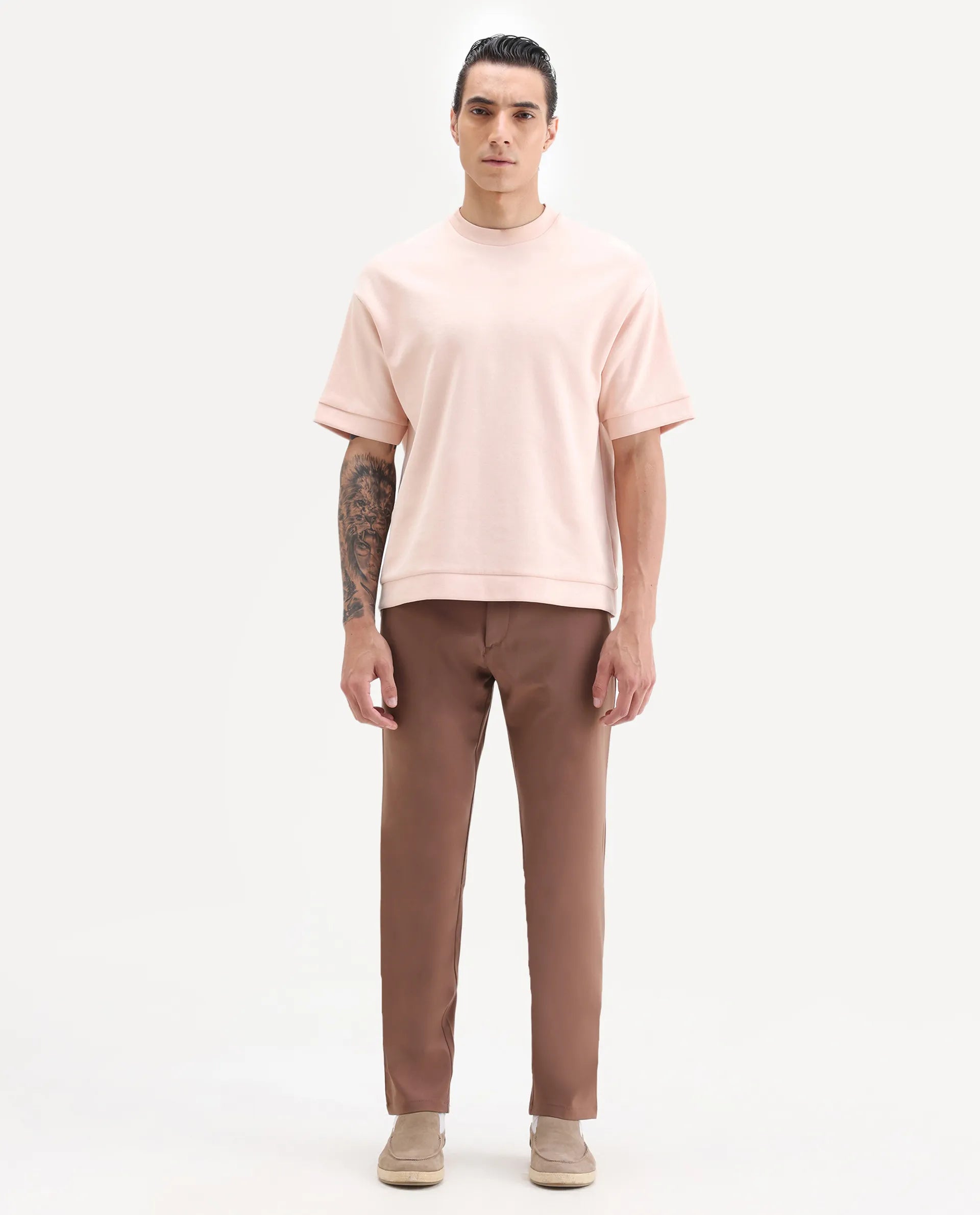 Rare Rabbit Men's Driver-2 Dusky Rust Polyester Blend Plain Regular Fit Trouser