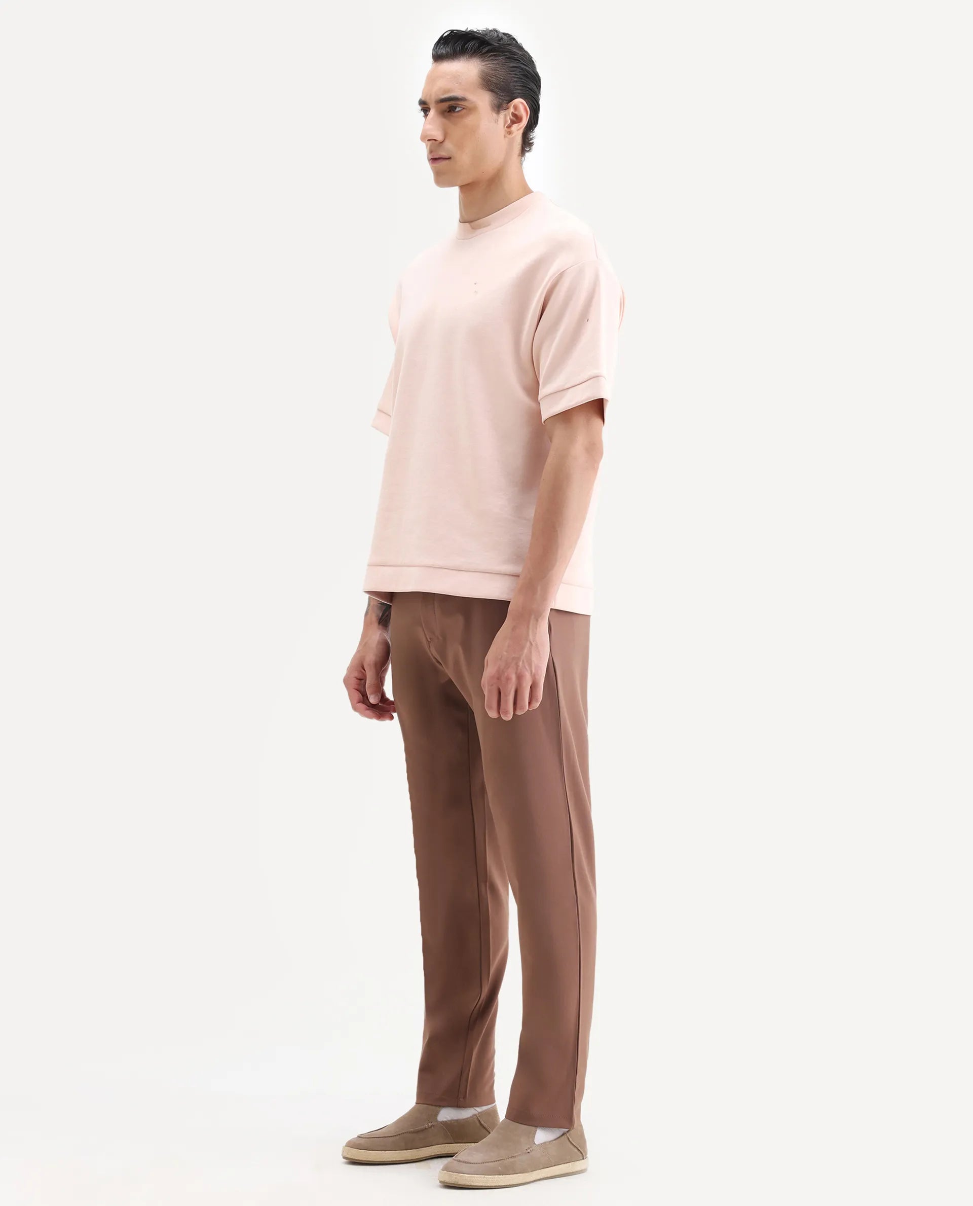 Rare Rabbit Men's Driver-2 Dusky Rust Polyester Blend Plain Regular Fit Trouser