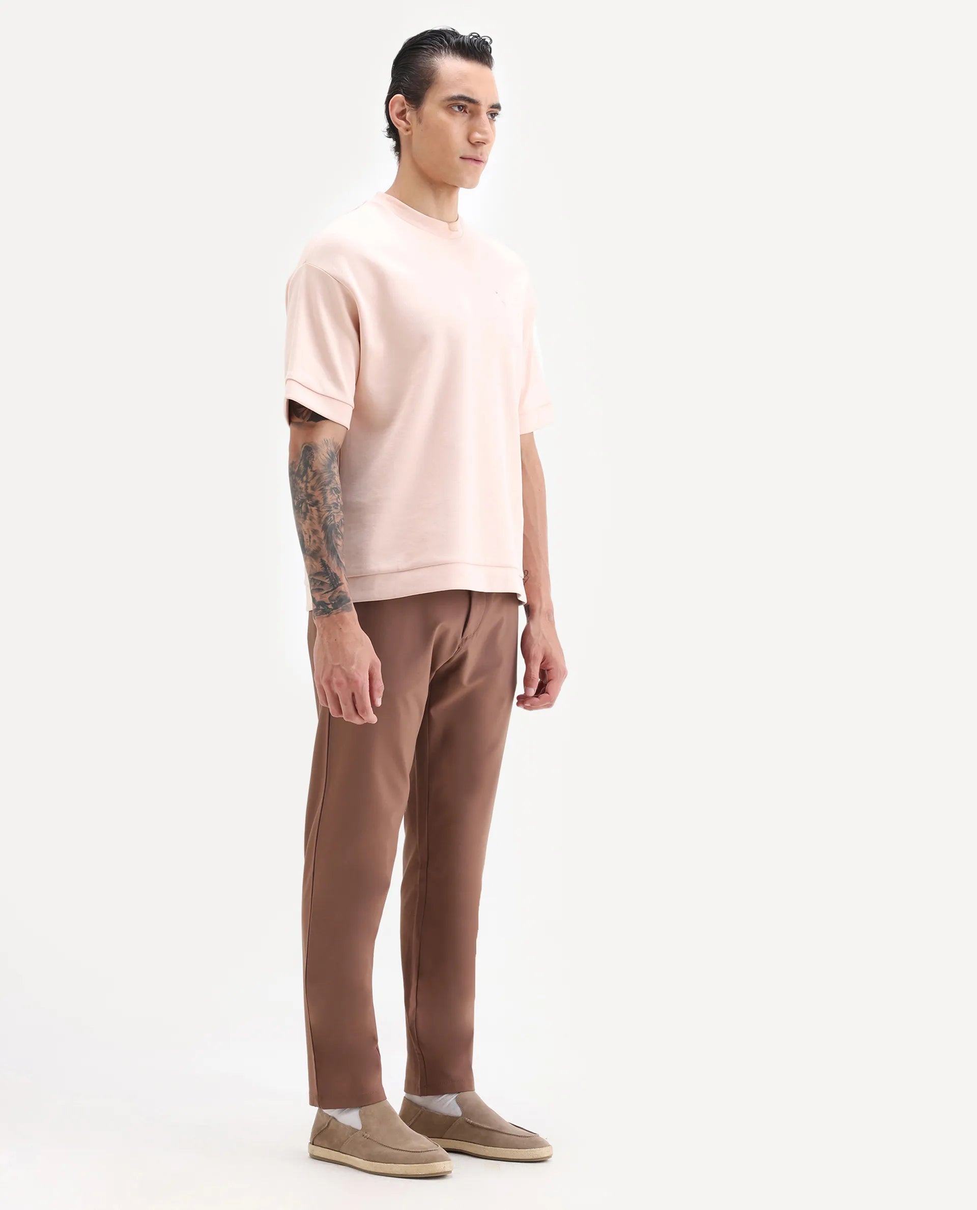 Rare Rabbit Men's Driver-2 Dusky Rust Polyester Blend Plain Regular Fit Trouser